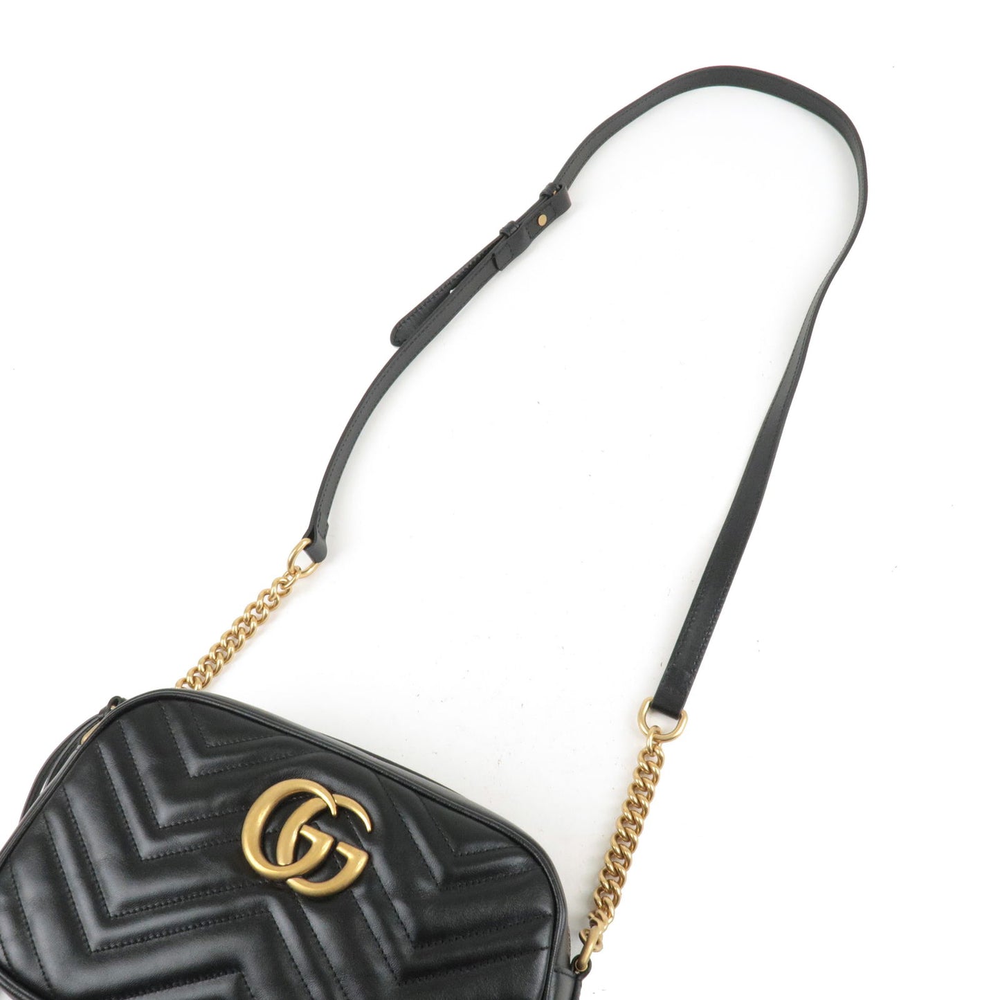 GUCCI GG Mermont Leather Chain Shoulder Bag Black 447632