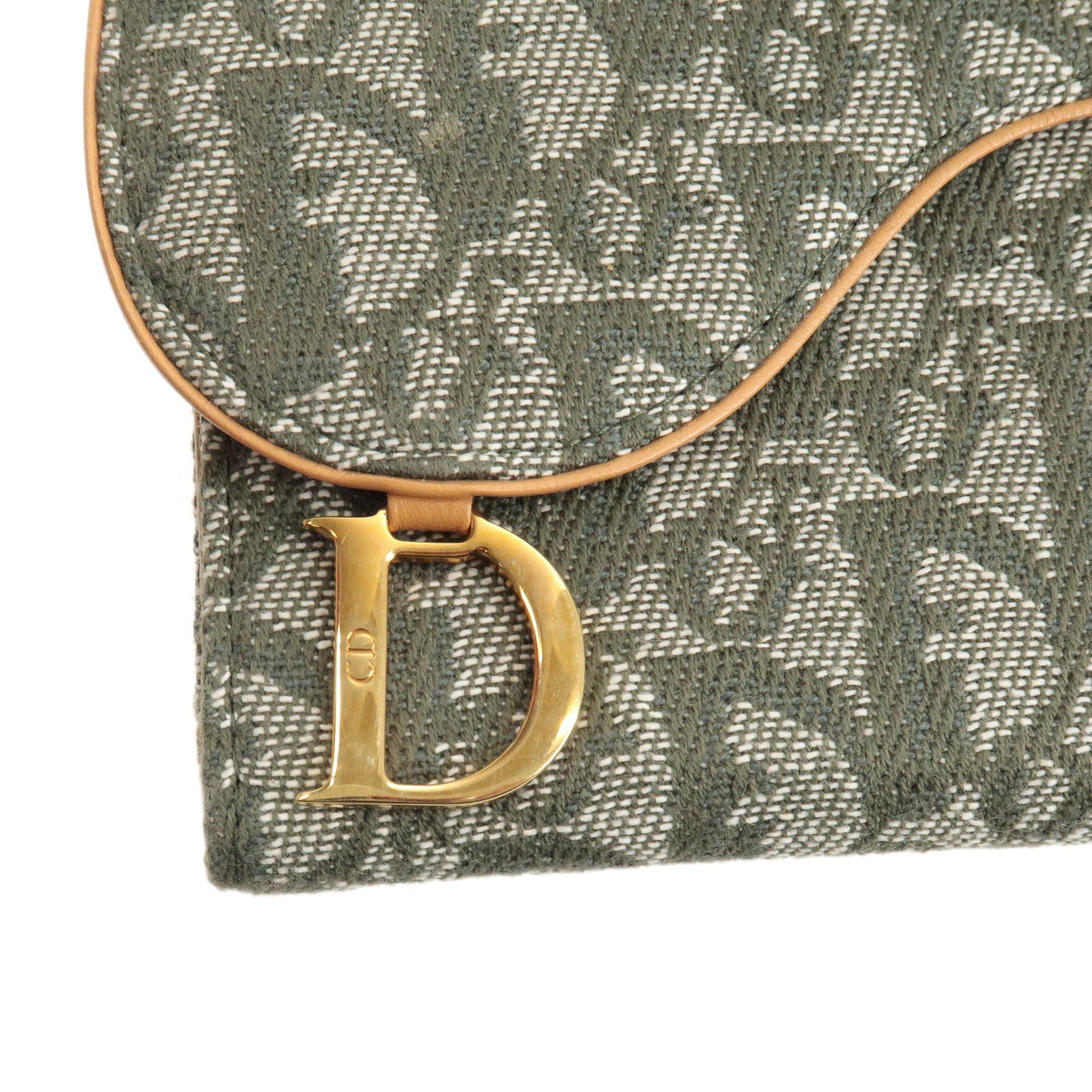 Christian-Dior-Trotter-Canvas-Leather-Saddle-Tri-fold-Wallet-Green