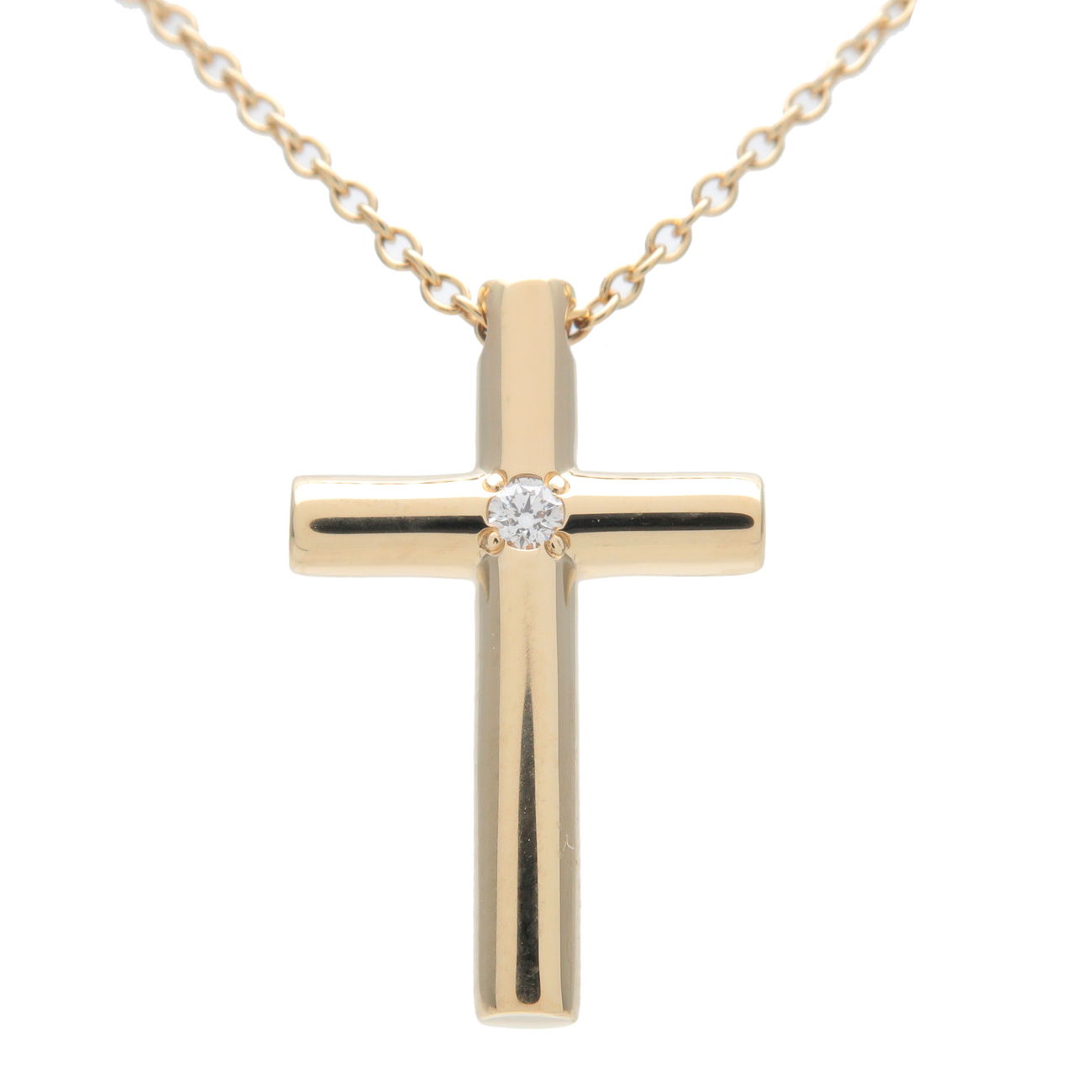Tiffany&Co.-Cross-1P-Diamond-Necklace-K18YG-750YG-Yellow-Gold