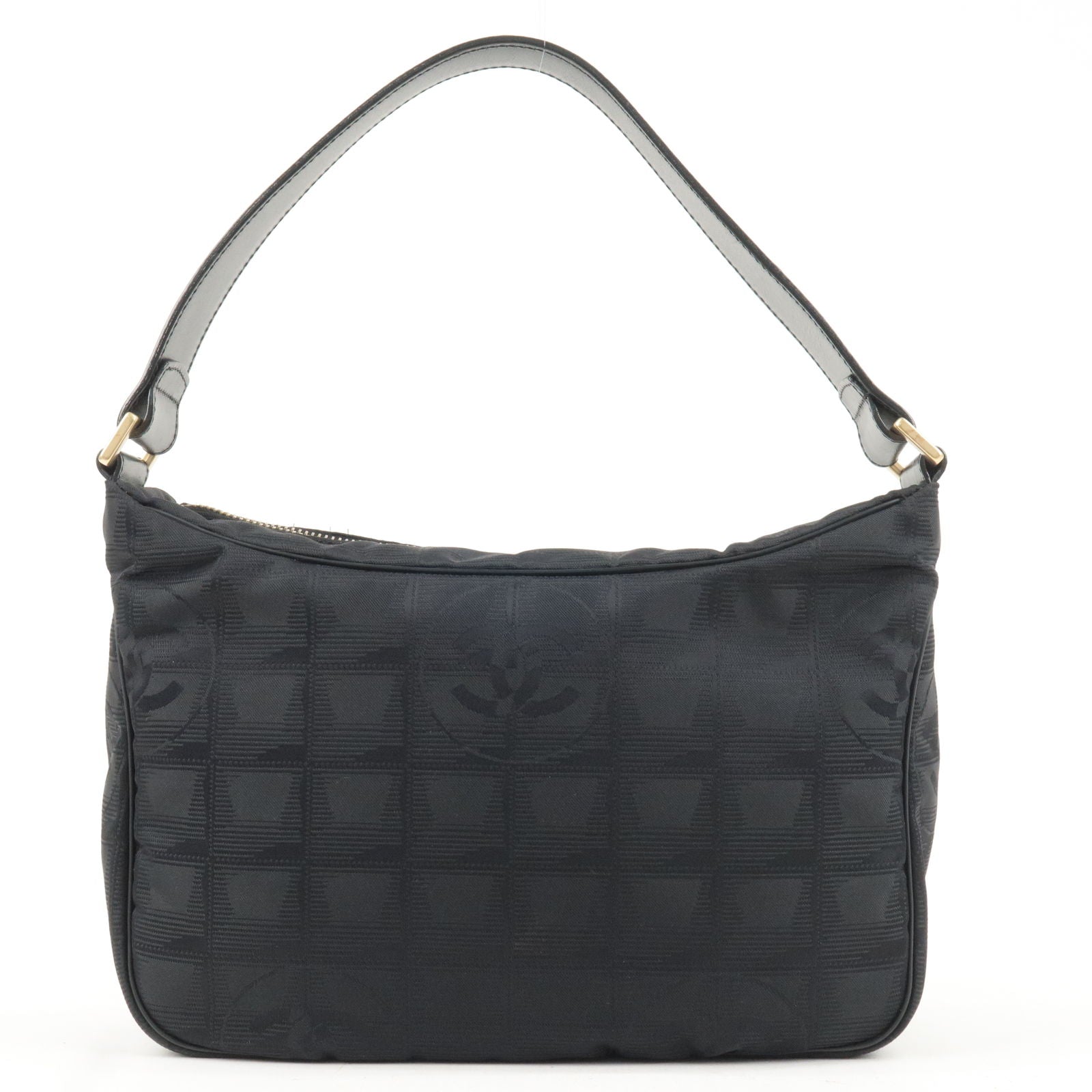 CHANEL-New-Travel-Line-Nylon-Jacquard-Leather-Hand-Bag-Black