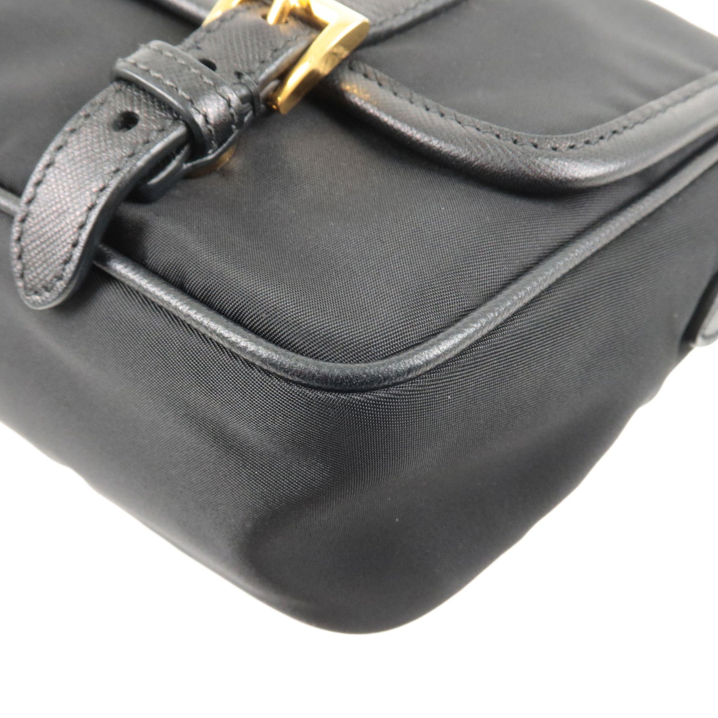 PRADA Logo Nylon Leather Shoulder Bag NERO Black BT0772