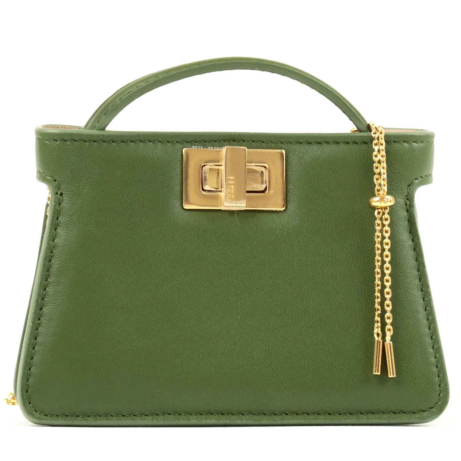 FENDI Leather Pico Peekaboo Mini Bag Charm Green 7AR993 dct