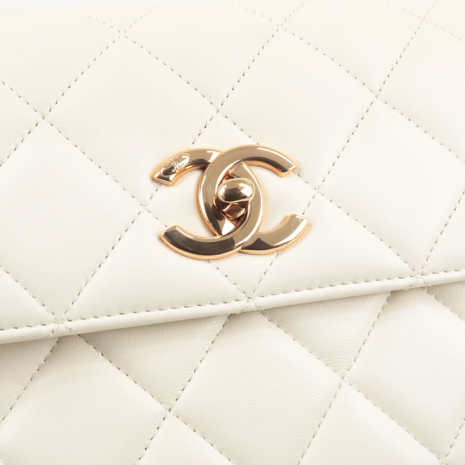 CHANEL Off White Cream Ivory Lambskin Gold CC Small Kelly Top Handle Bag