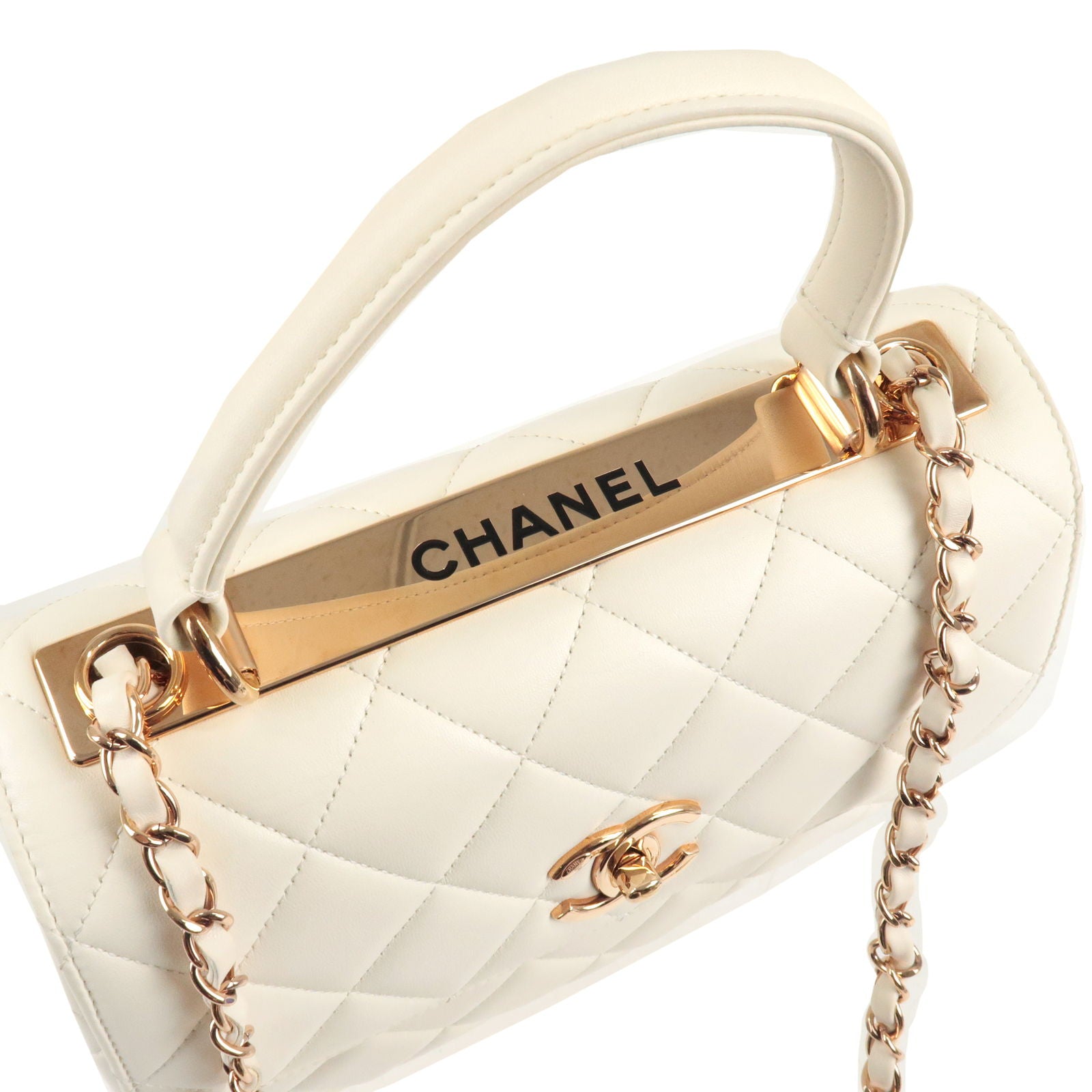 CHANEL-Matelasse-Trendy-CC-Lamb-Skin-Top-Handle-Bag-White-A92236