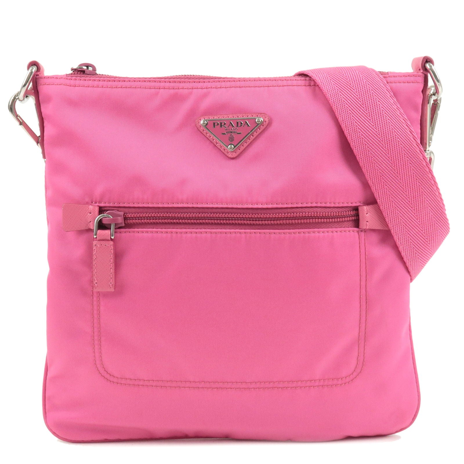 PRADA-Logo-Nylon-Leather-Shoulder-Bag-Pink-1BH716