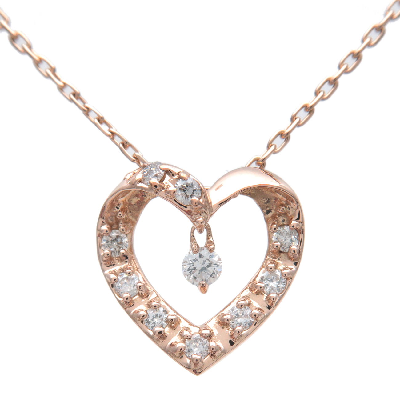 VENDOME-AOYAMA-Heart-Diamond-Necklace-0.12ct-K18-Rose-Gold