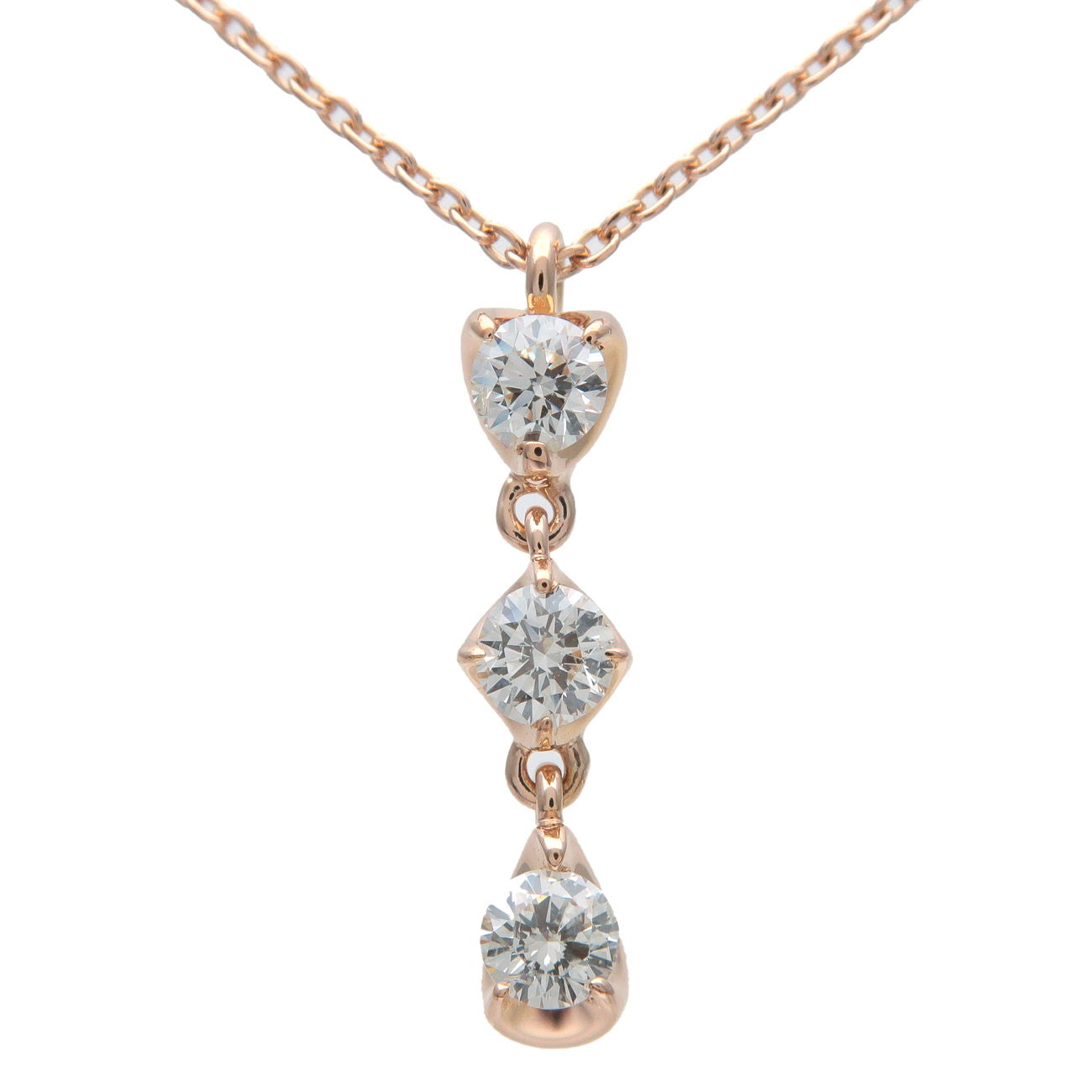 4C--3P-Diamond-Necklace-Chain-K18PG-750-Rose-Gold