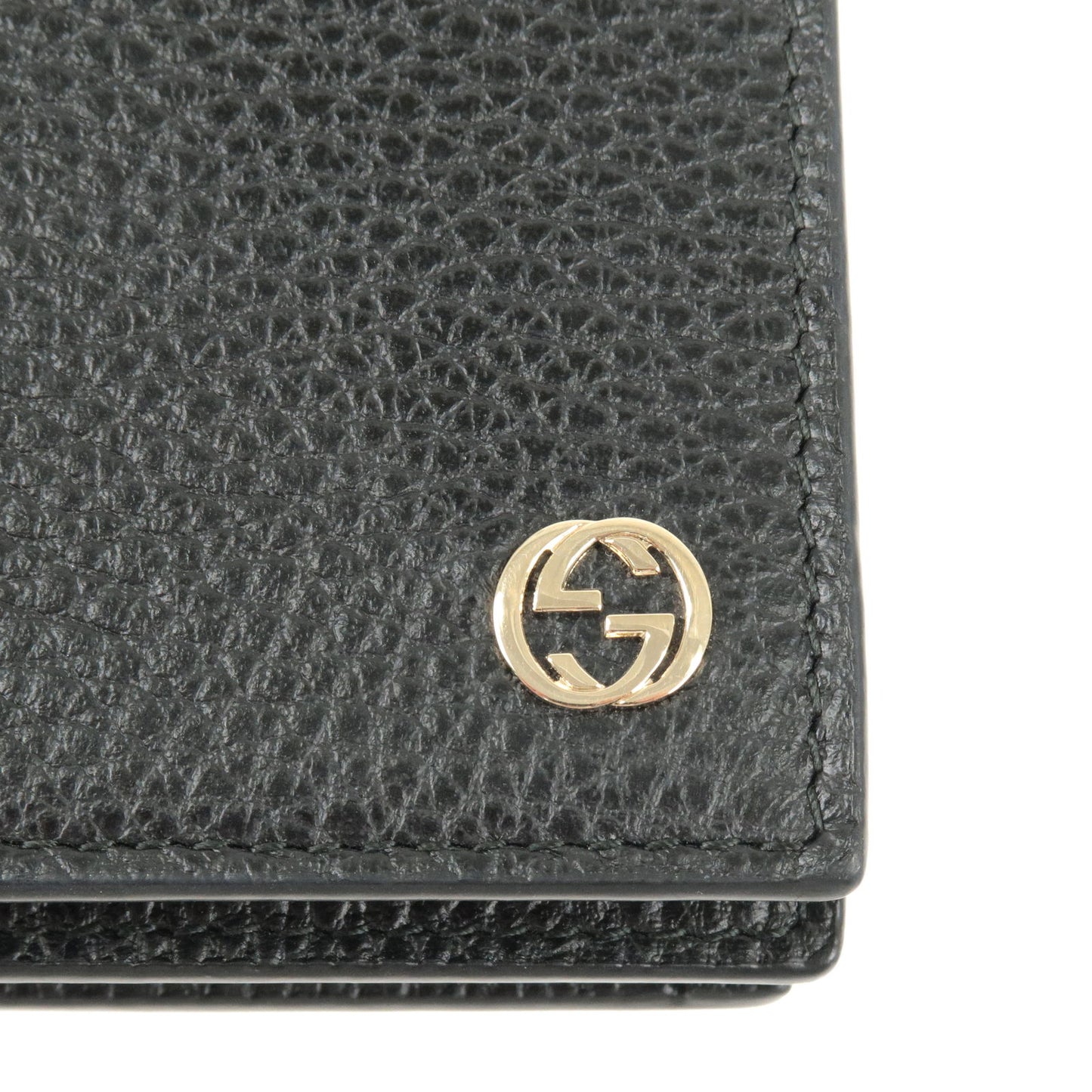 GUCCI Interlocking G Leather Chain Wallet Black 466506