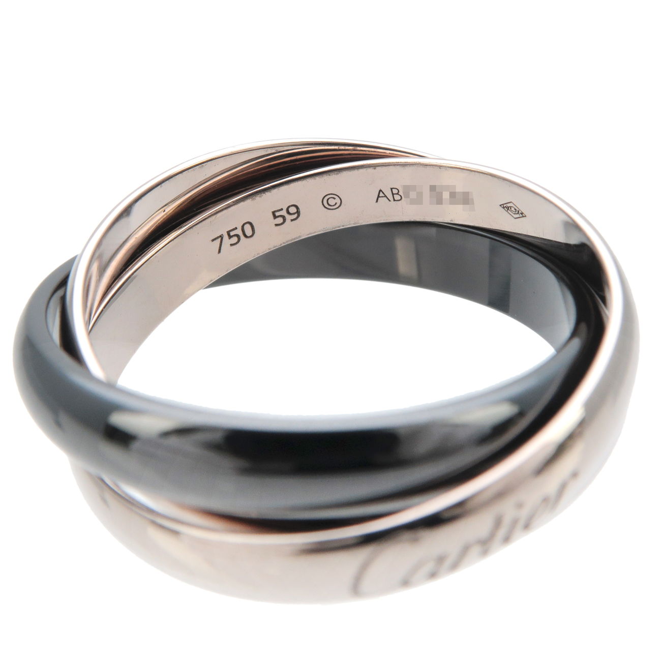 Cartier Trinity Ring Black Ceramic K18WG White Gold 59 US8.5 9.0