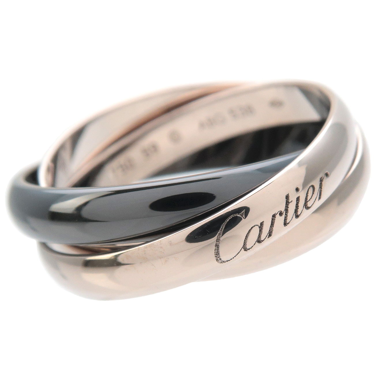 Cartier Trinity Ring Black Ceramic K18WG White Gold #59 US8.5-9.0