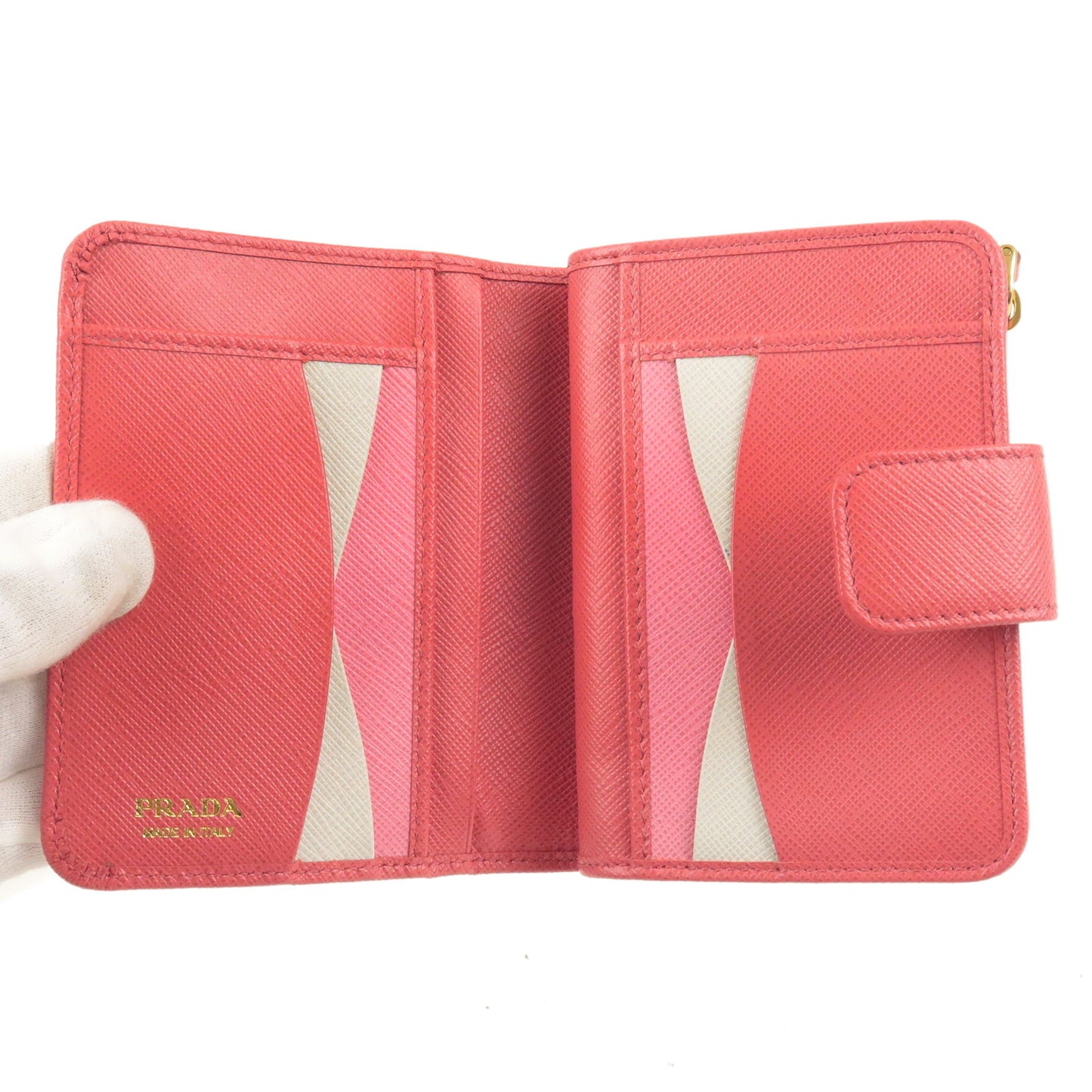 PRADA Leather Bi Fold Small Wallet Pink 1ML018