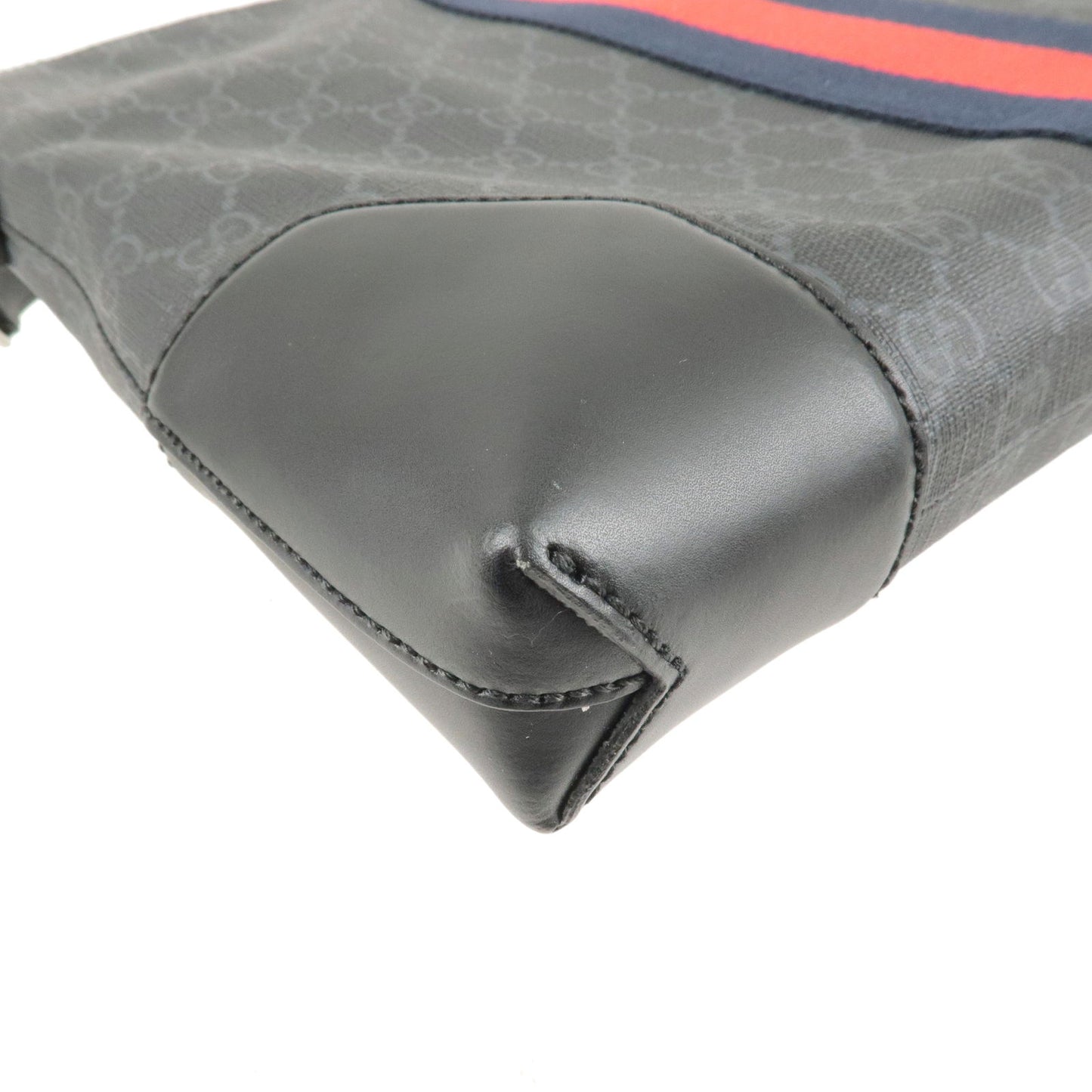 GUCCI GG Supreme Leather Shoulder Bag Gray Black 474139