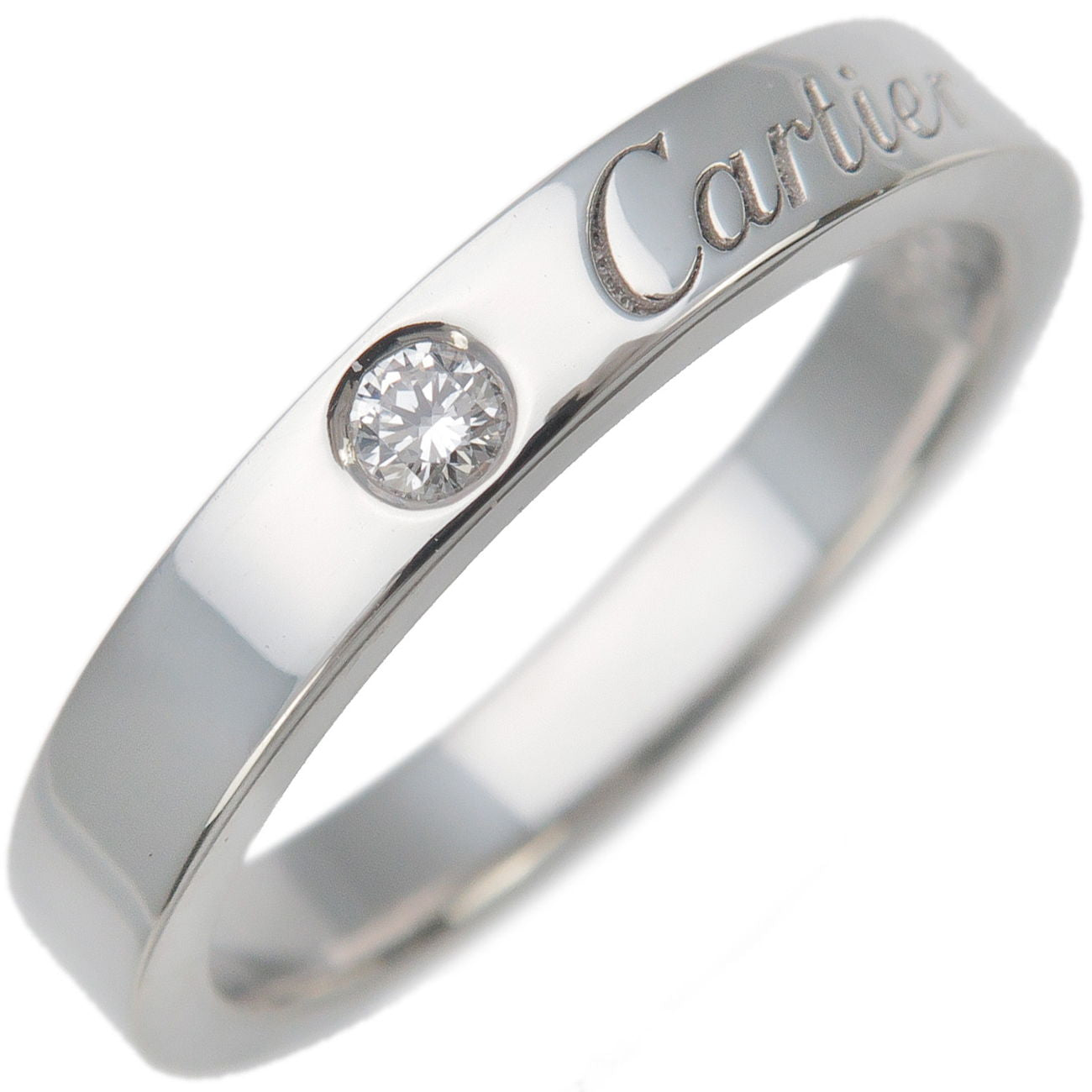 Cartier-Engraved-1P-Diamond-Ring-T950-Platinum-#48-US4.5-5-EU48