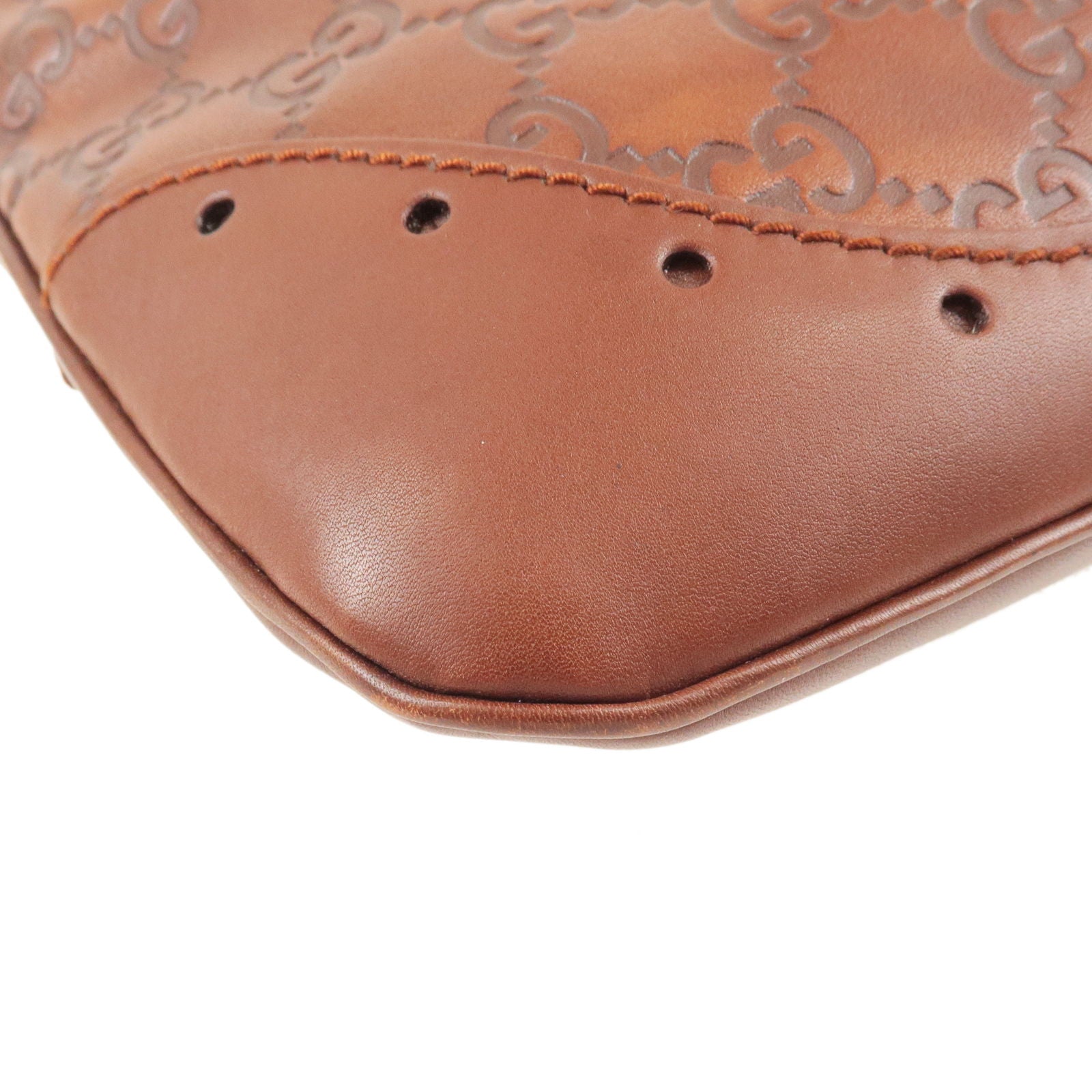Gucci - Embossed Leather Monogram Speedy Medium Brown Top Handle Bag