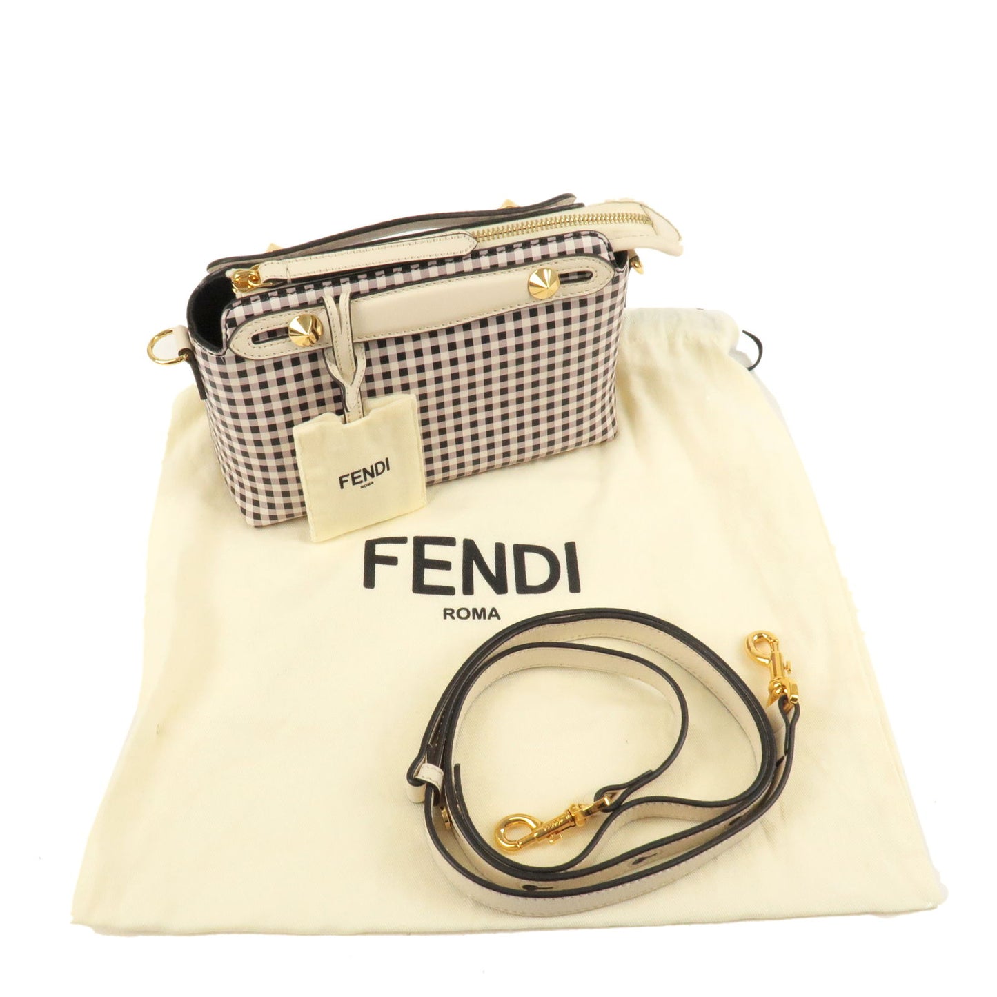FENDI By The Way Leather 2Way Bag Checkered Black Ivory 8BL124