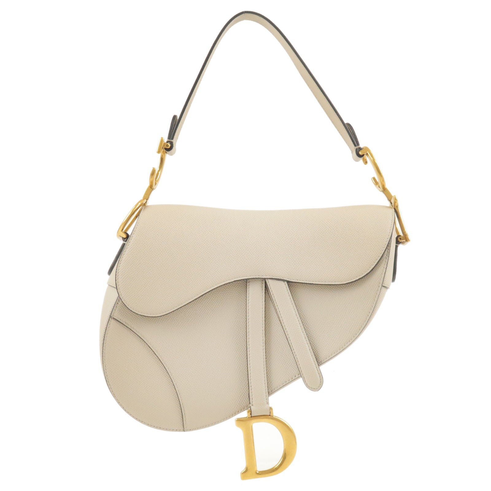 Christian-Dior-Leather-Saddle-Bag-Shoulder-Bag-Purse-Greige