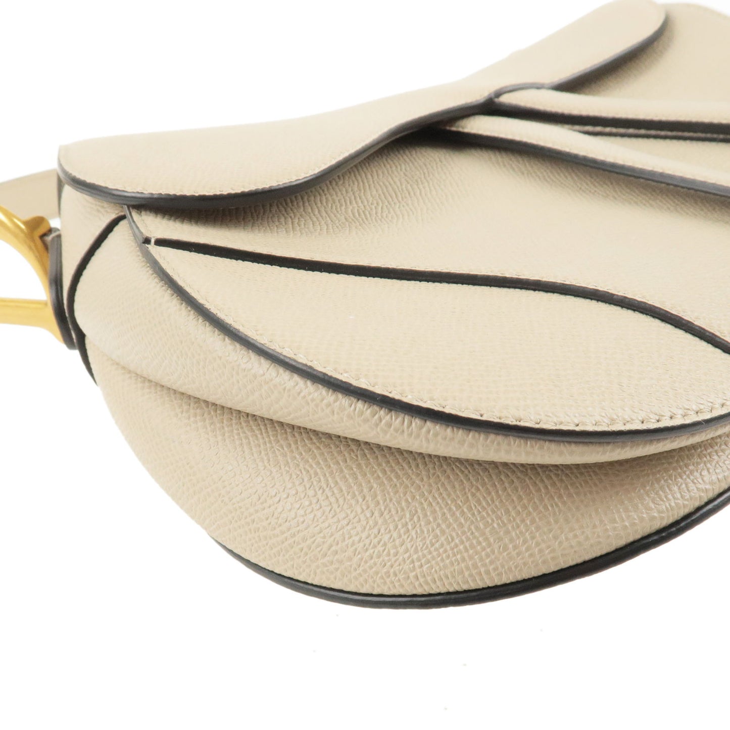 Christian Dior Leather Saddle Bag Shoulder Bag Purse Greige