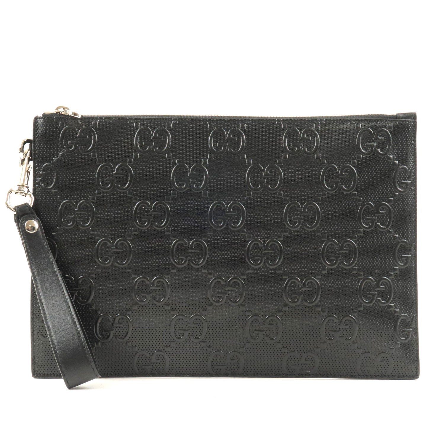 GUCCI-GG-Emboss-Leather-Clutch-Bag-Business-Bag-Black-625569