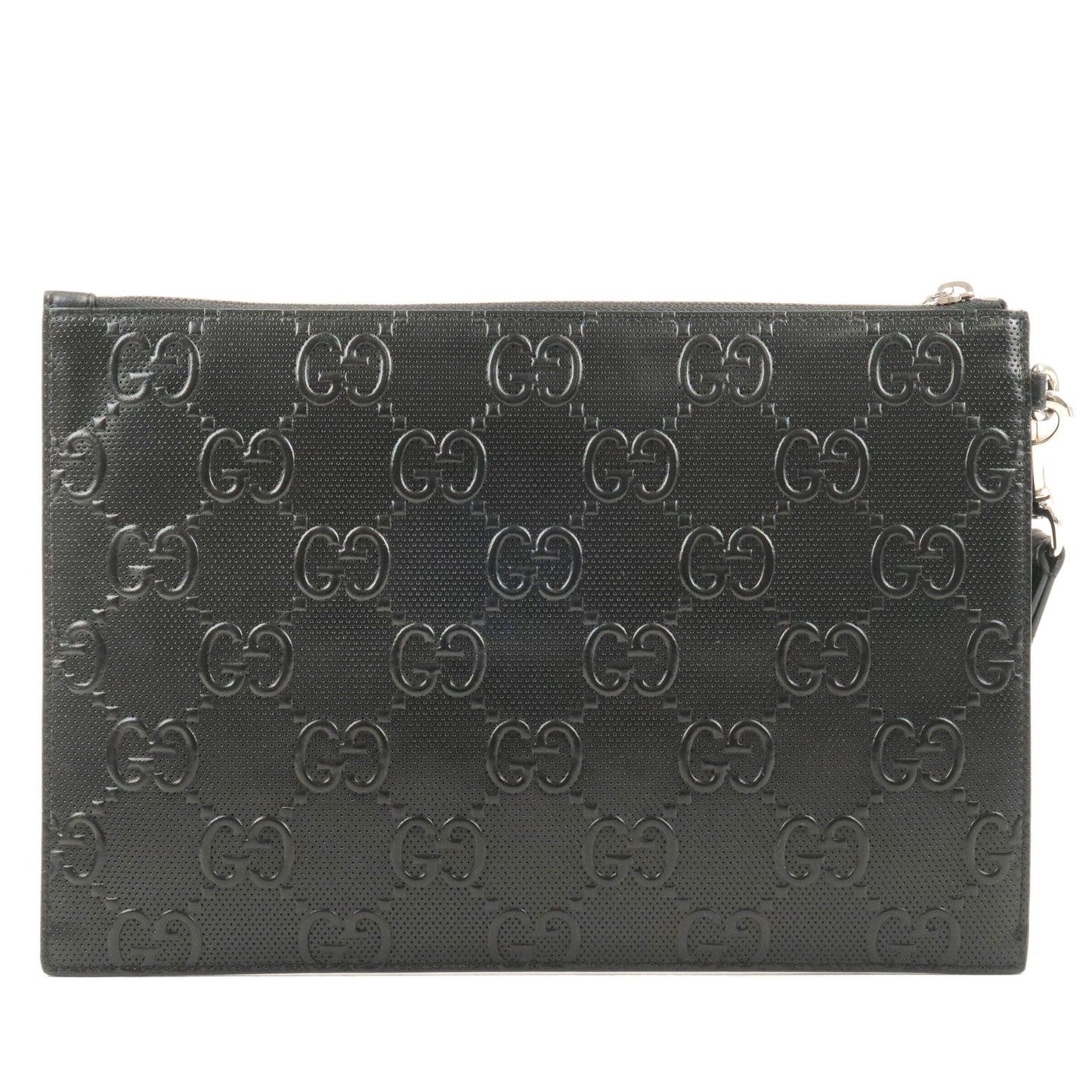 GUCCI GG Emboss Leather Clutch Bag Business Bag Black 625569