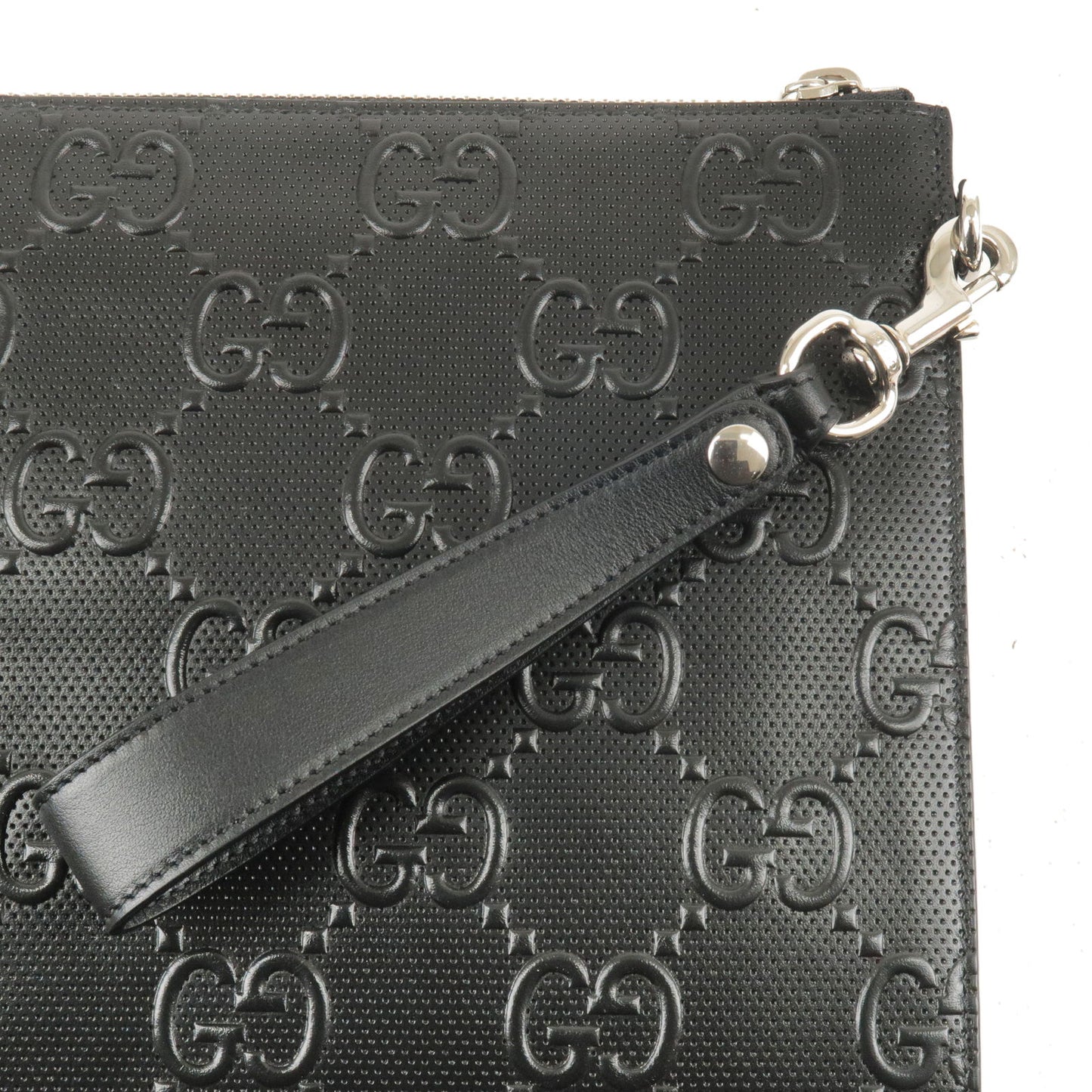 GUCCI GG Emboss Leather Clutch Bag Business Bag Black 625569