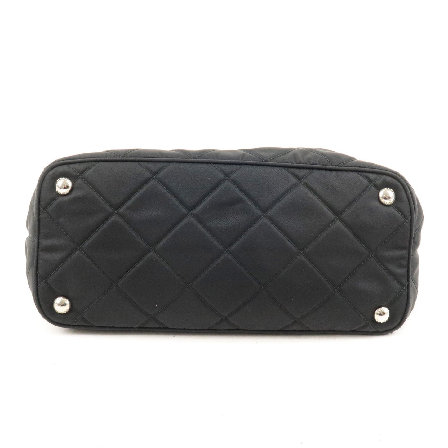PRADA Logo Nylon Leather Quilting Chain Shoulder Bag Black 1BG017