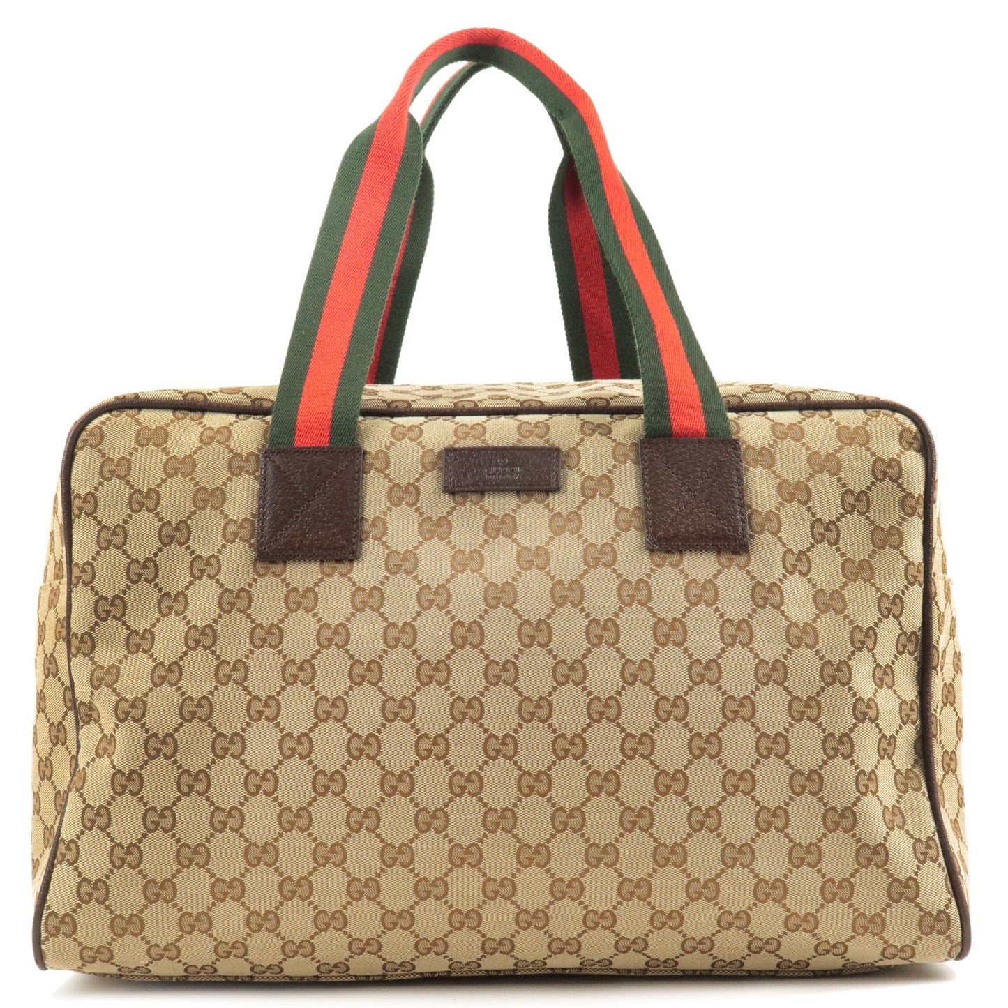 GUCCI-Sherry-Line-GG-Canvas-Leather-Boston-Bag-Beige-153240