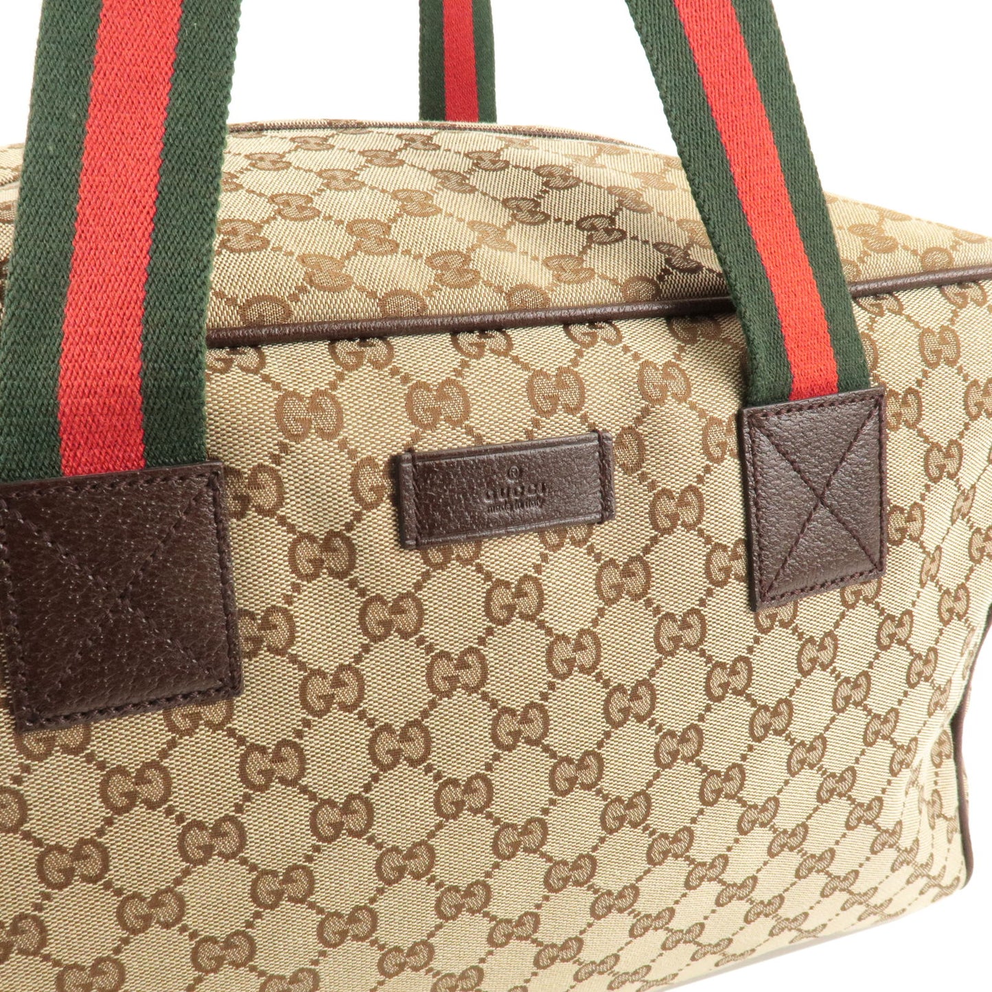 GUCCI Sherry Line GG Canvas Leather Boston Bag Beige 153240