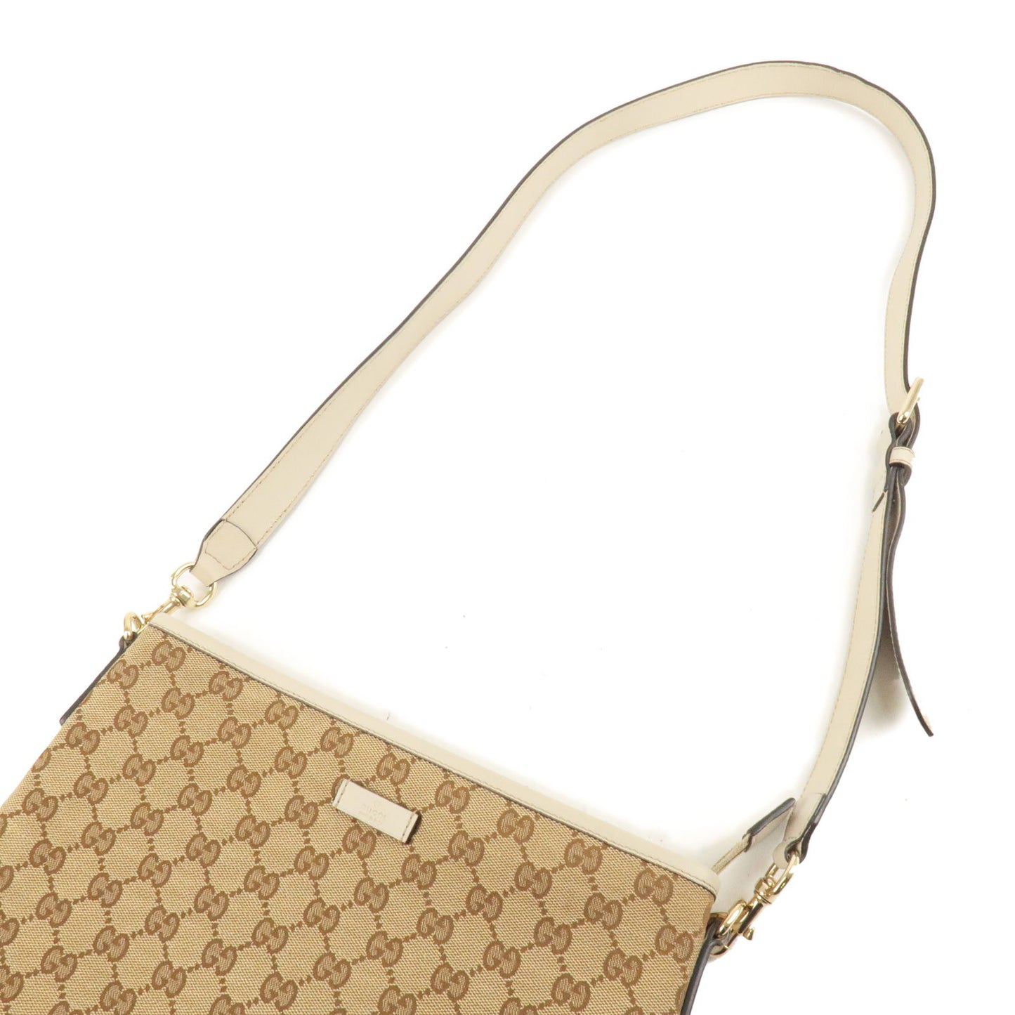 GUCCI GG Canvas Leather Shouler Bag Beige Brown 388924