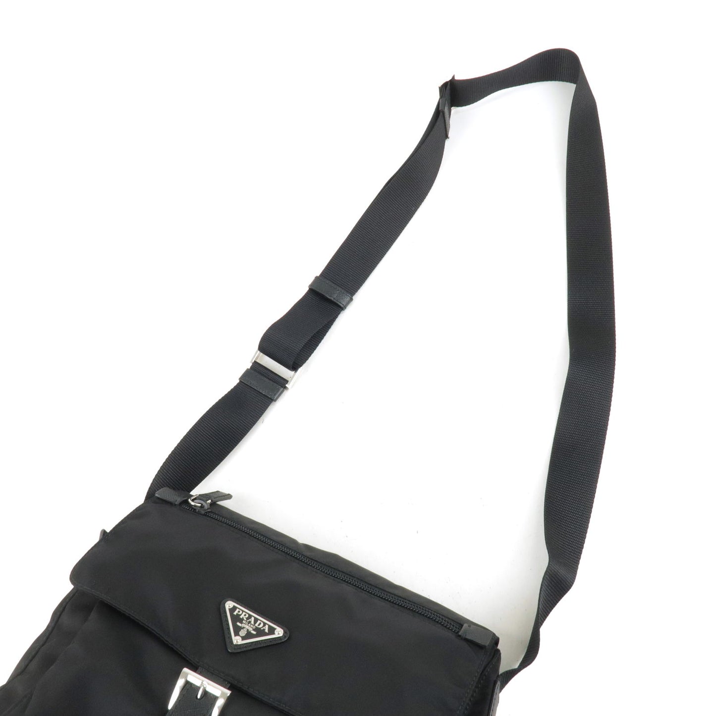 PRADA Logo Nylon Leather Shoulder Bag NERO Black 1BD994