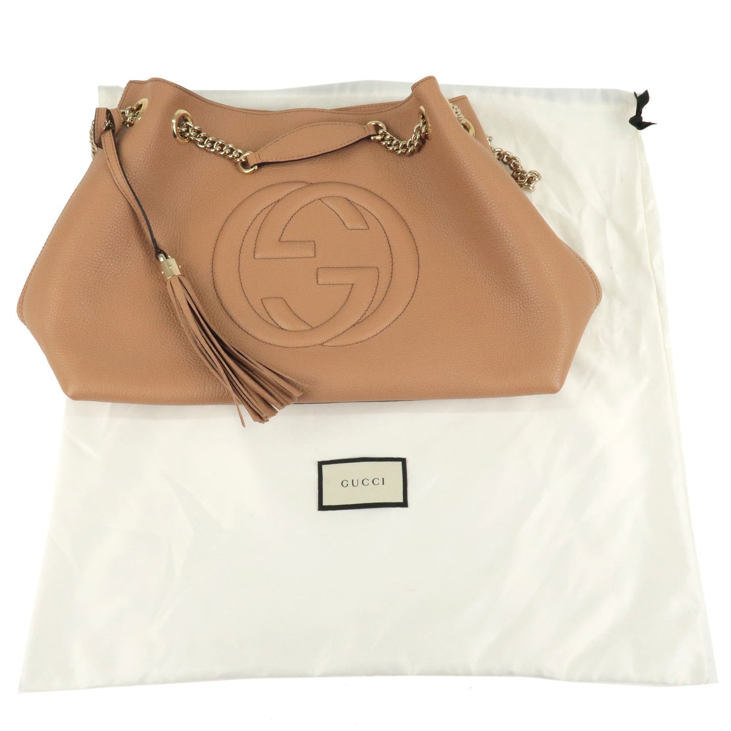 GUCCI SOHO Leather Chain Shoulder Bag Tote Bag Beige 536196