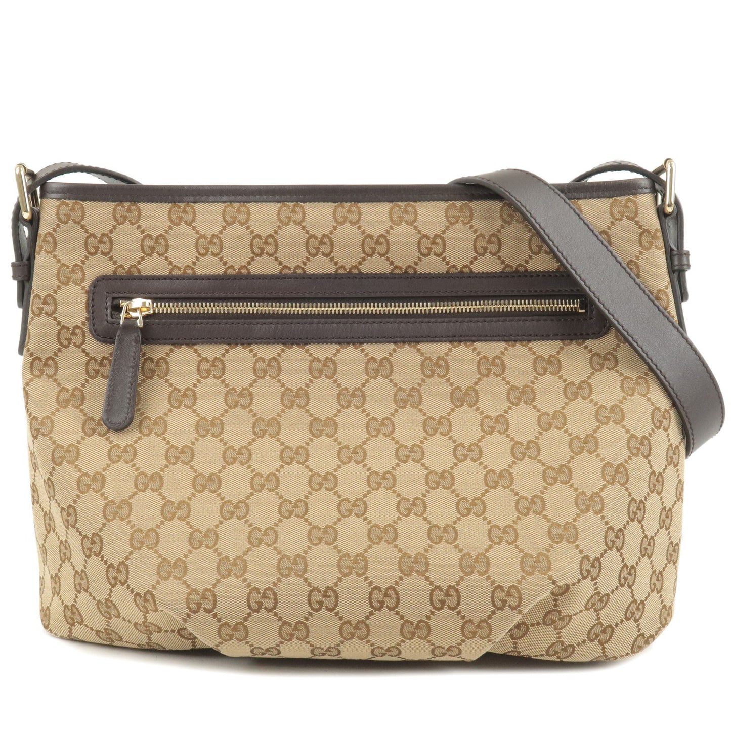 GUCCI-GG-Canvas-Leather-Shoulder-Bag-Beige-Brown-388930