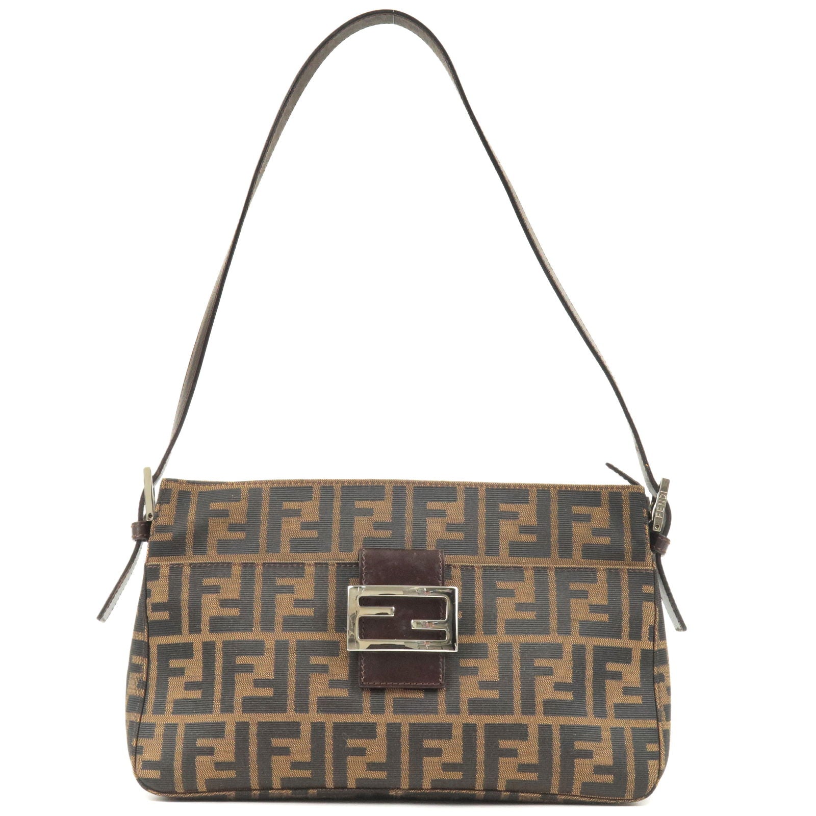 FENDI-Zucca-Canvas-Leather-Shoulder-Bag-Brown-Black-26566
