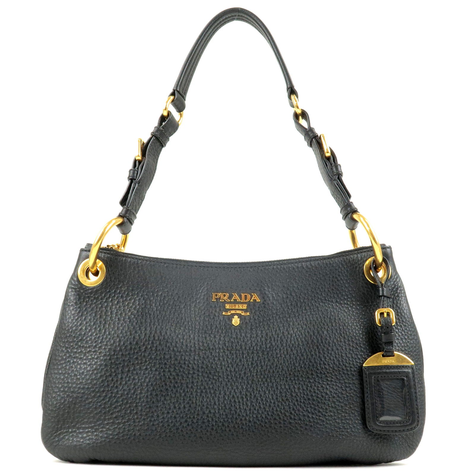PRADA-Logo-Leather-One-Shoulder-Bag-Black-Nero-Gold-HDW