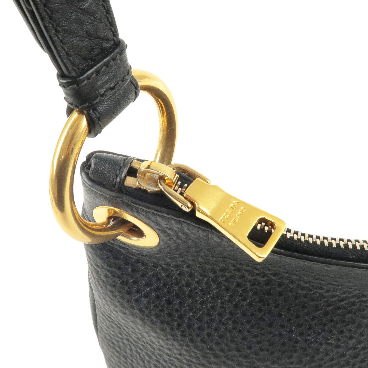 PRADA Logo Leather One Shoulder Bag Black Nero Gold HDW