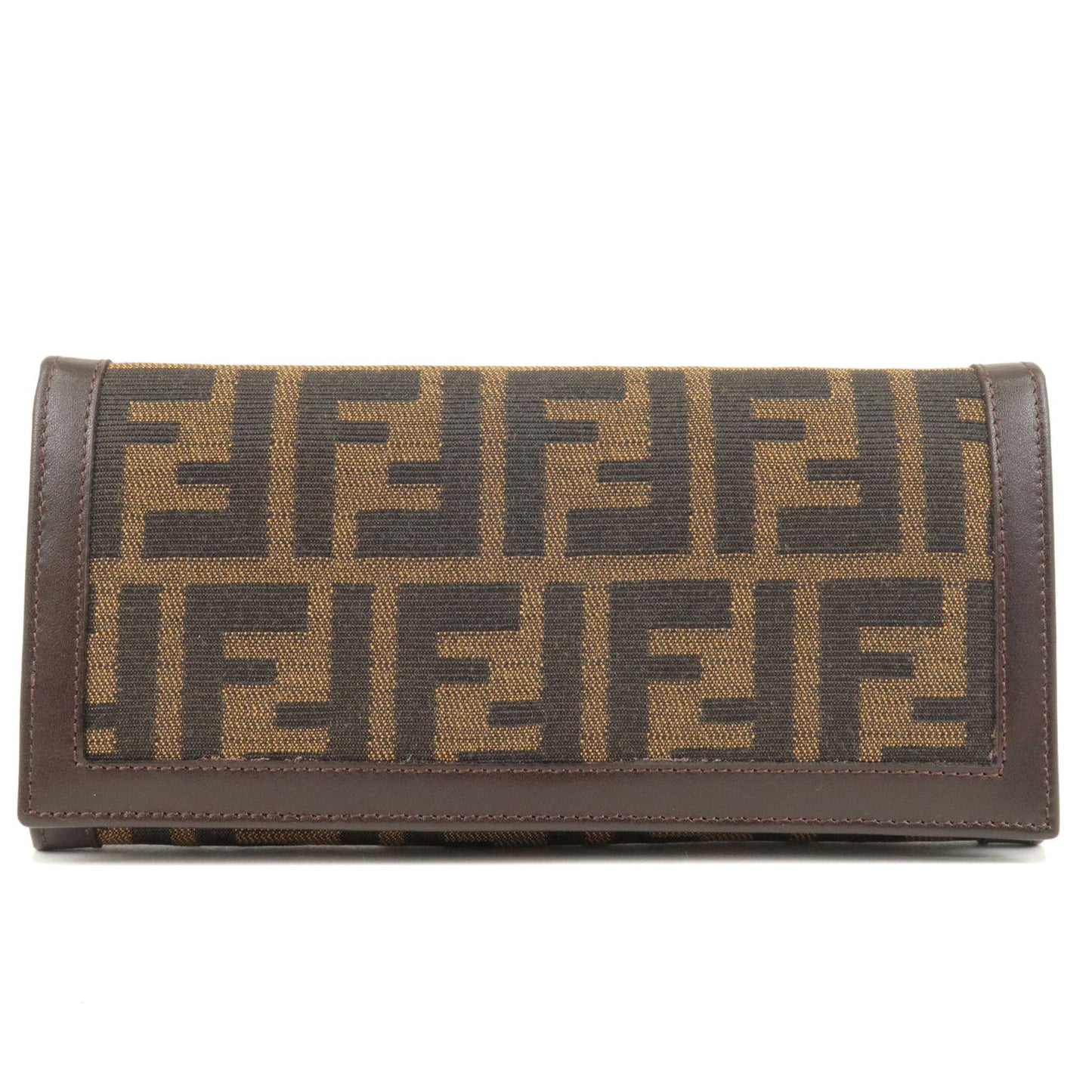 FENDI-Zucca-Print-Canvas-Leather-Long-Wallet-Brown-30851