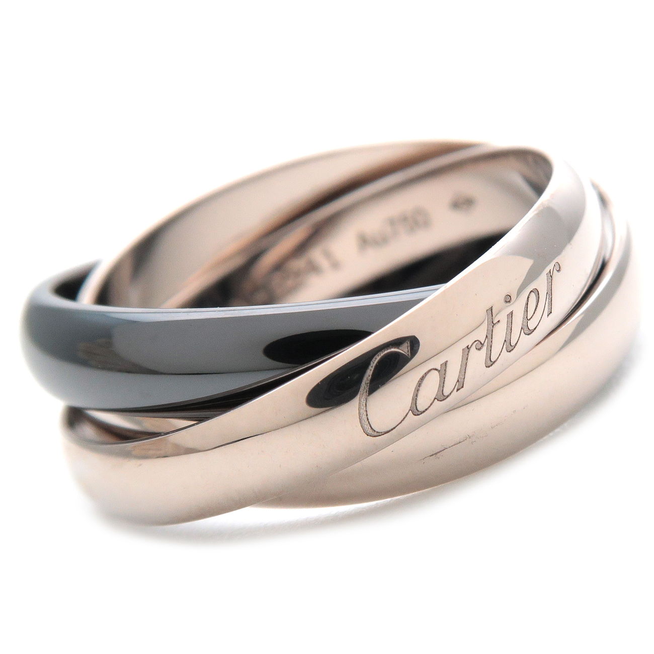 Cartier Trinity Ring K18 White Gold Black Ceramic 52 US5.5 6