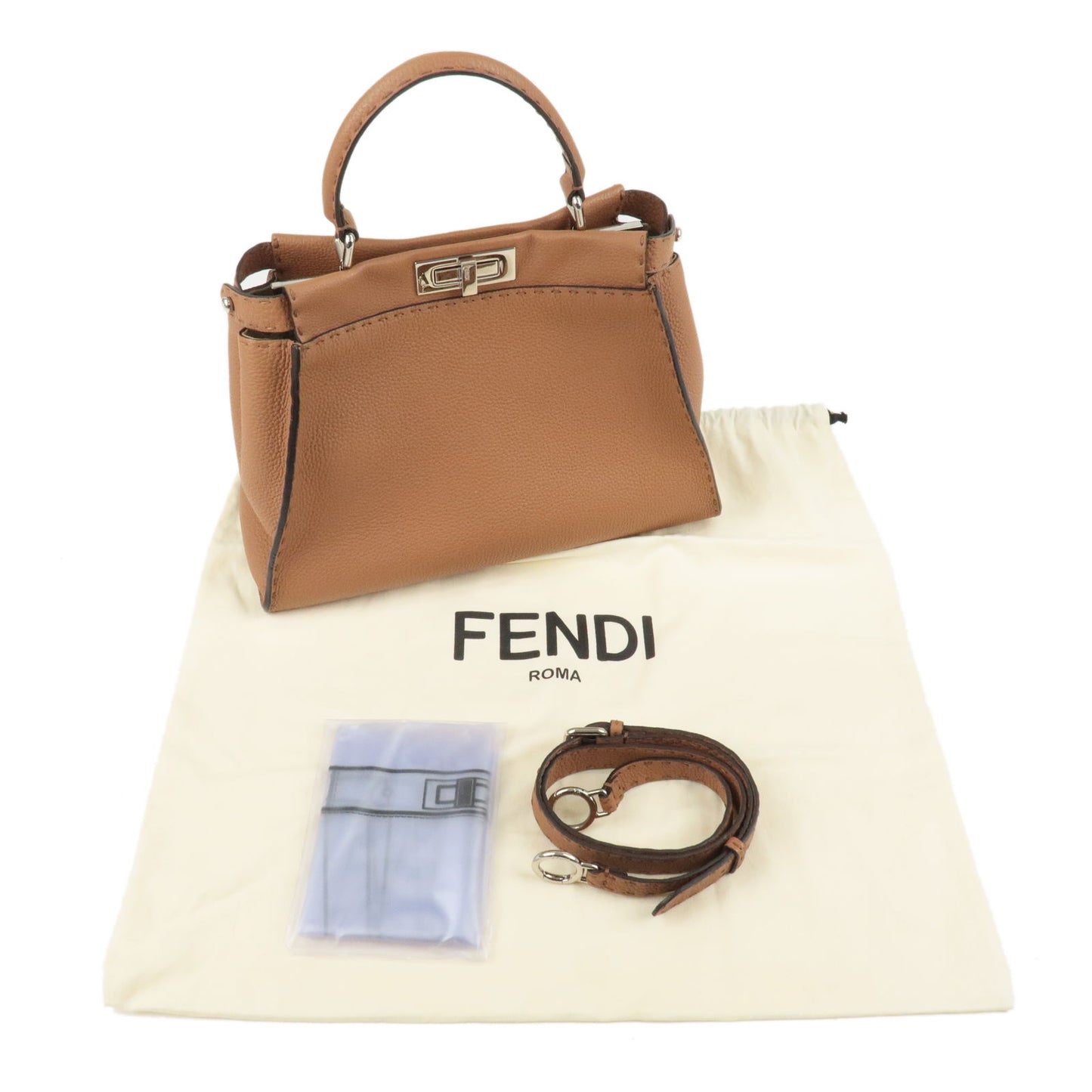 FENDI Selleria Peekaboo Regular 2Way Hand Bag Brown 8BN290