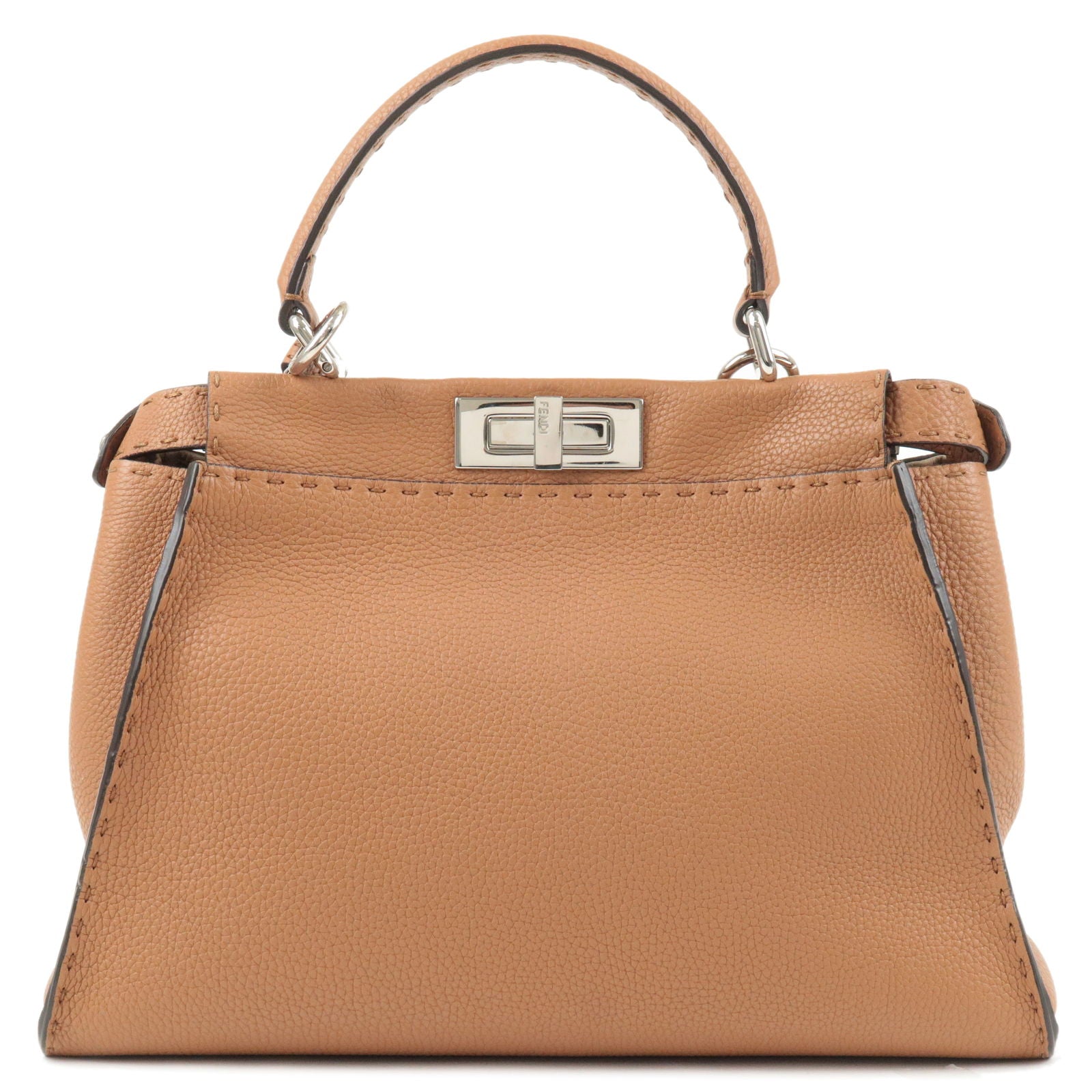 FENDI Selleria Peekaboo Regular 2Way Hand Bag Brown 8BN290