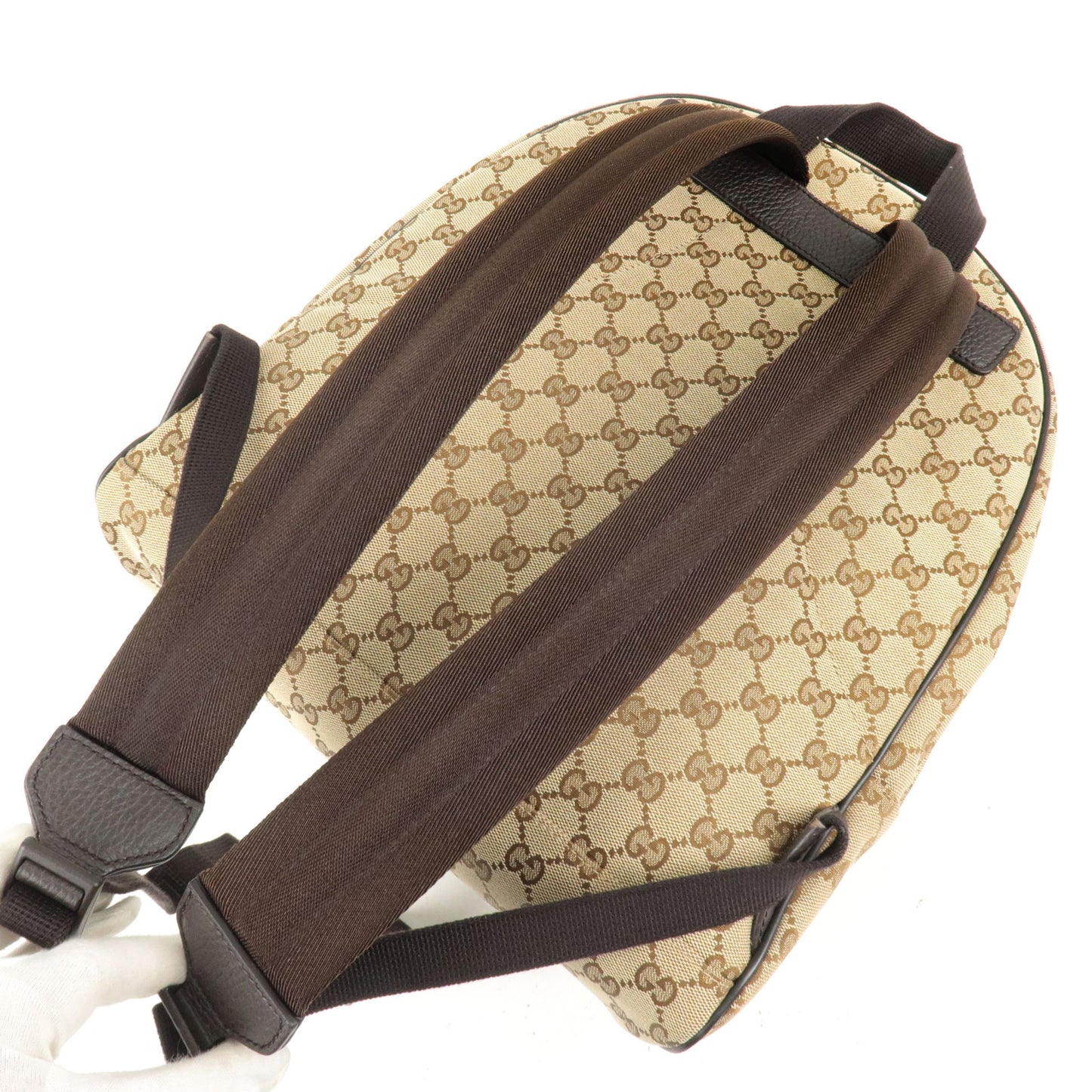 GUCCI GG Canvas Leather Ruck Sack Back Pack Beige Brown 449906
