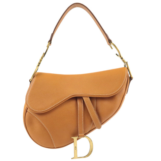 Christian-Dior-Saddle-Bag-Leather-Shoulder-Bag-Light-Brown