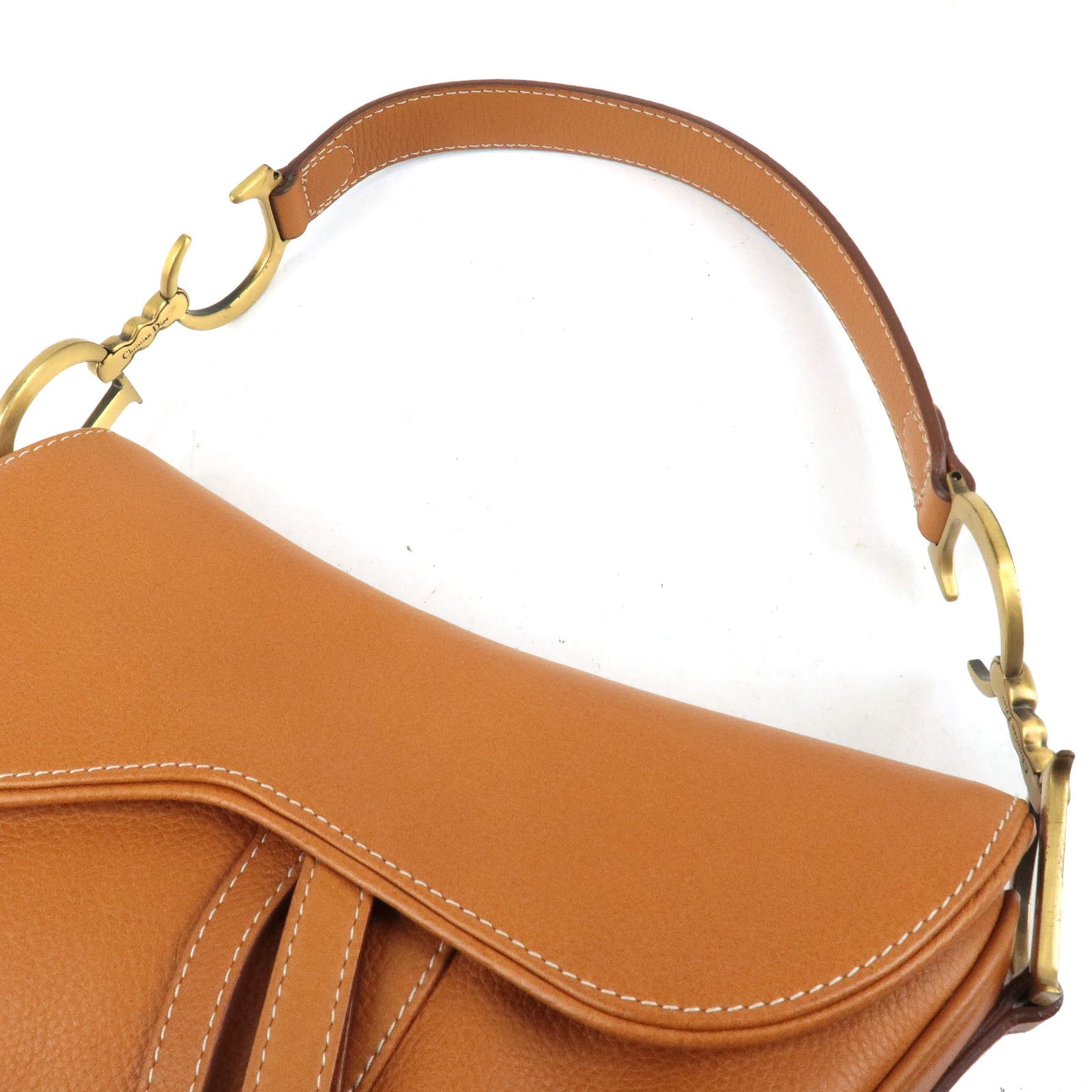 Christian Dior Saddle Bag Leather Shoulder Bag Light Brown
