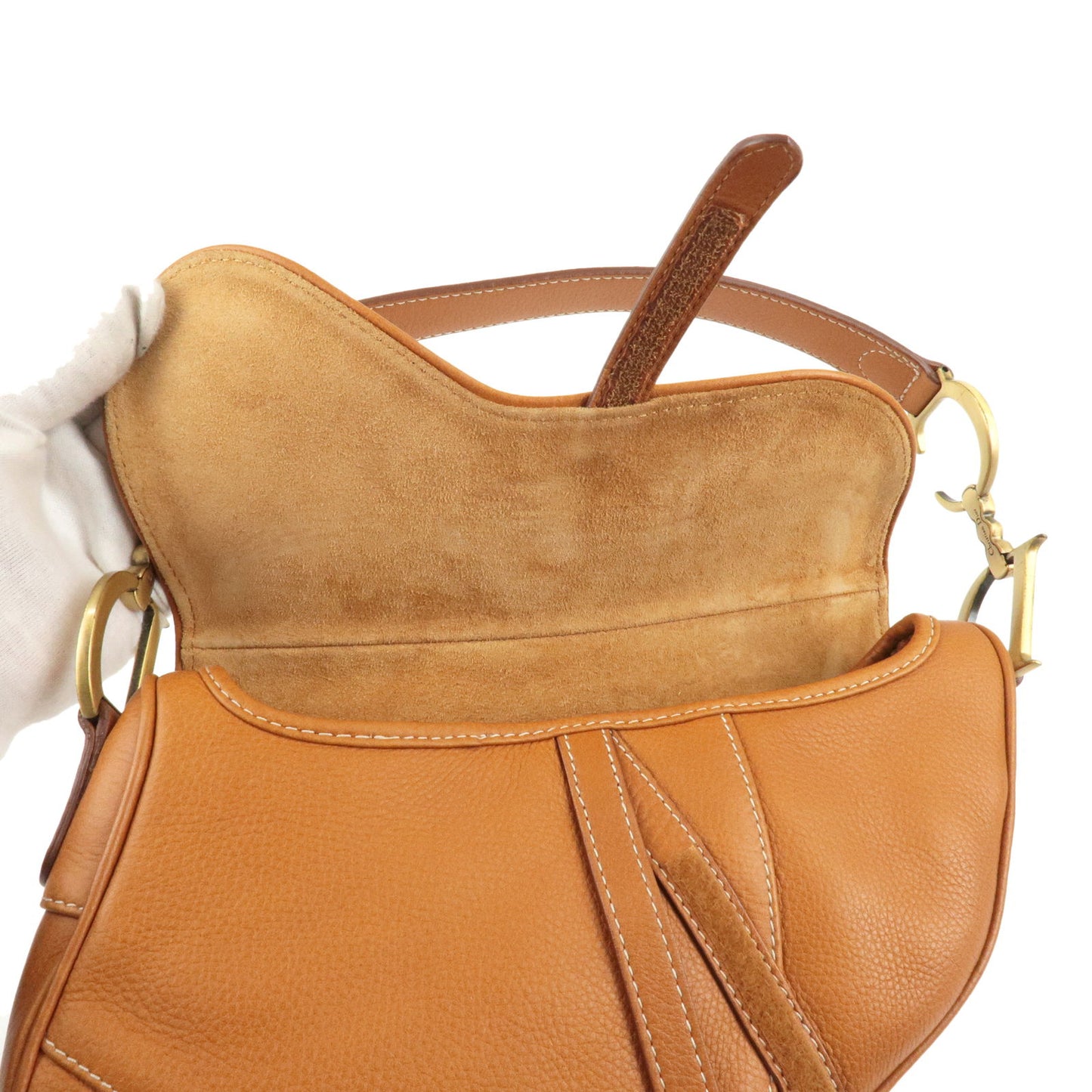 Christian Dior Saddle Bag Leather Shoulder Bag Light Brown