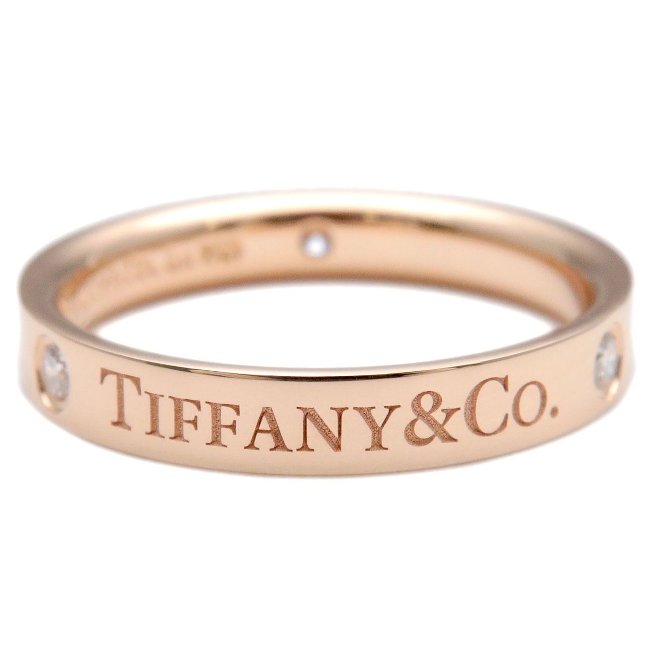 Tiffany&Co. Flat Band Ring 3P Diamond K18 Rose Gold US5 EU549.5