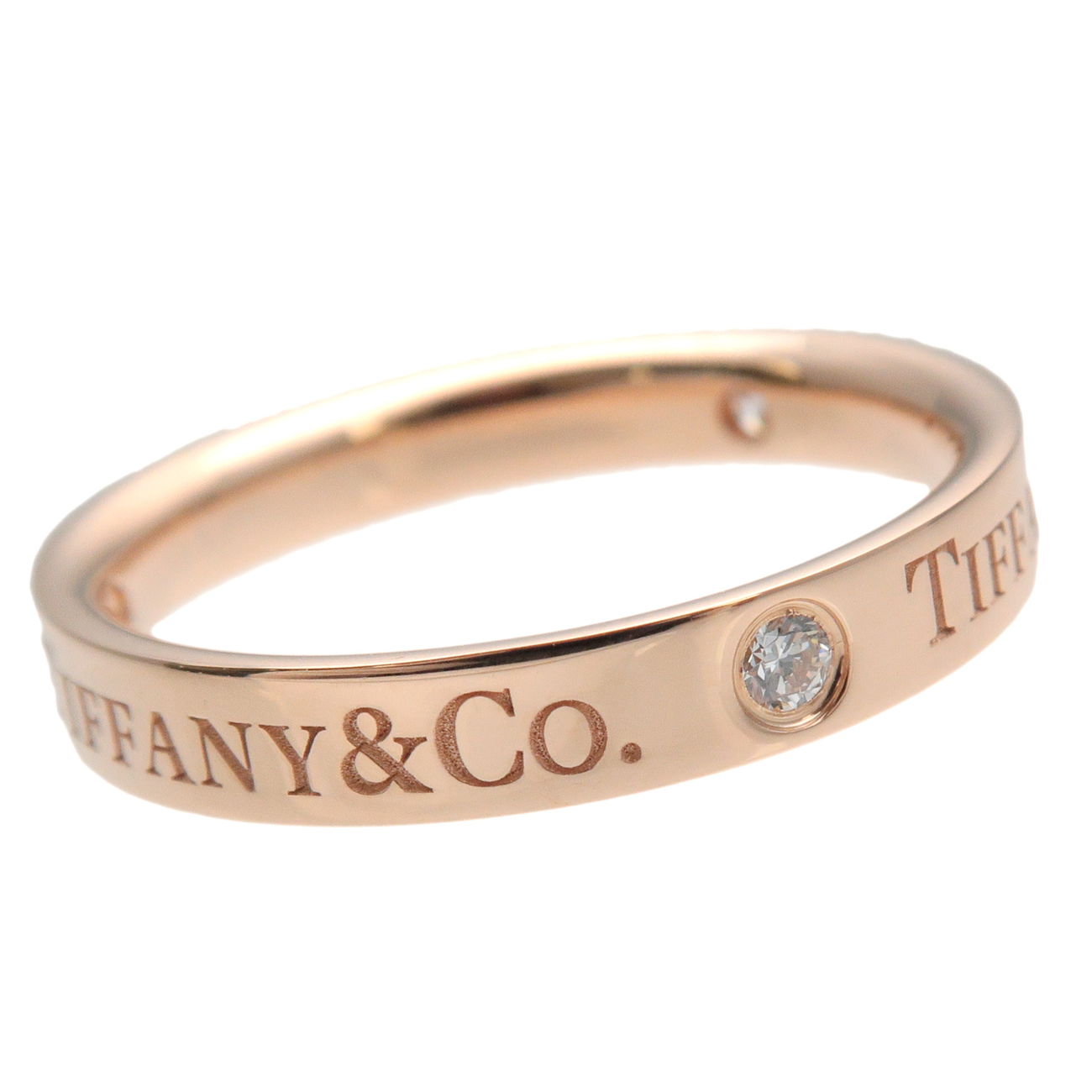 Tiffany&Co. Flat Band Ring 3P Diamond K18 Rose Gold US5 EU549.5