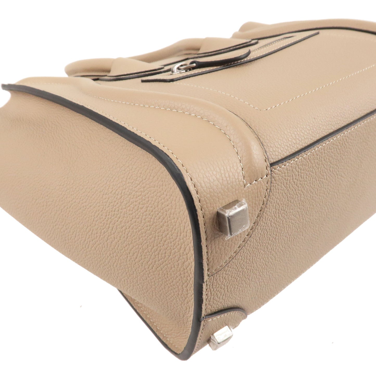 CELINE Luggage Micro Shopper Leather Hand Bag Beige 167793
