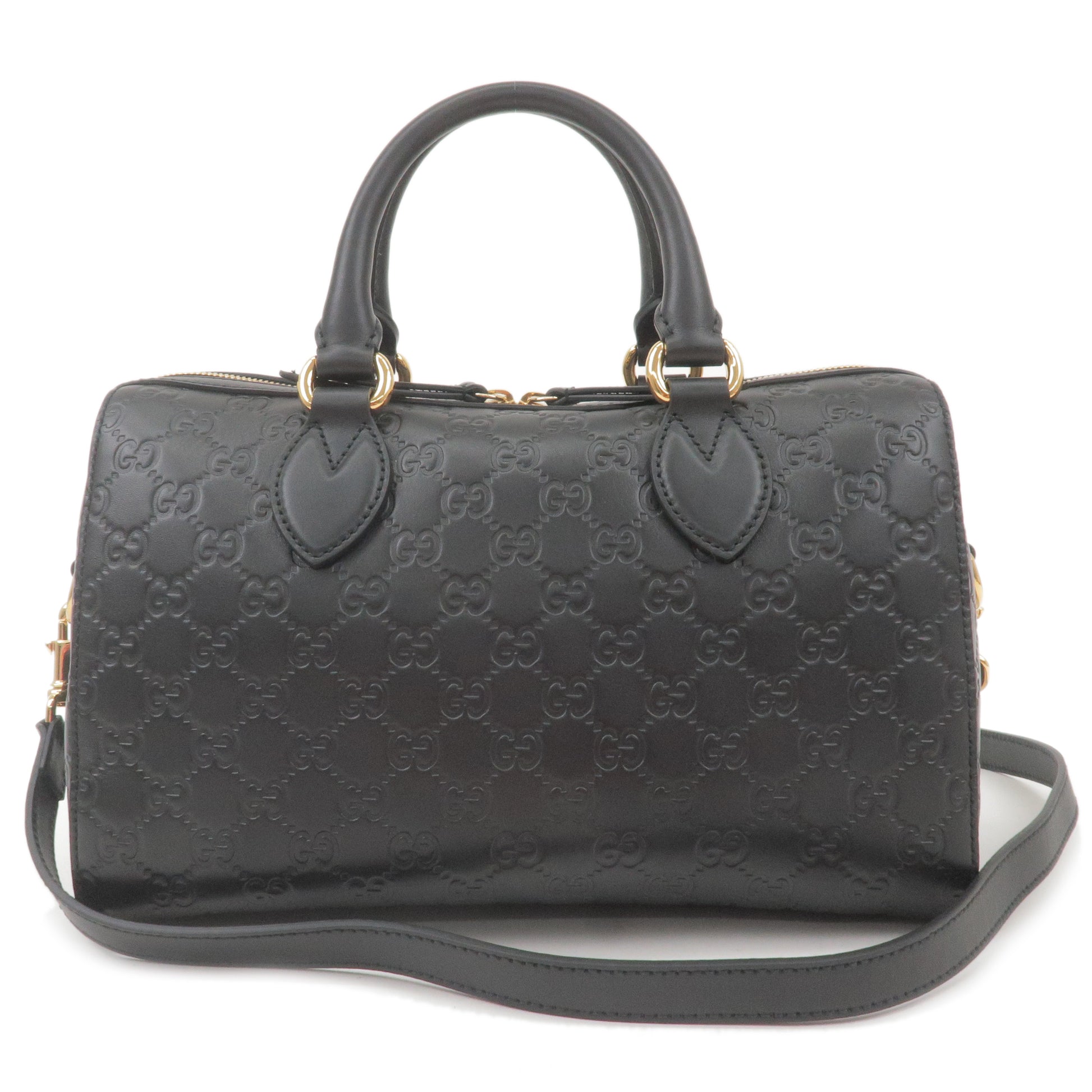 GUCCI-Guccissima-Leather-2way-Mini-Boston-Bag-Shoulder-Bag-Black