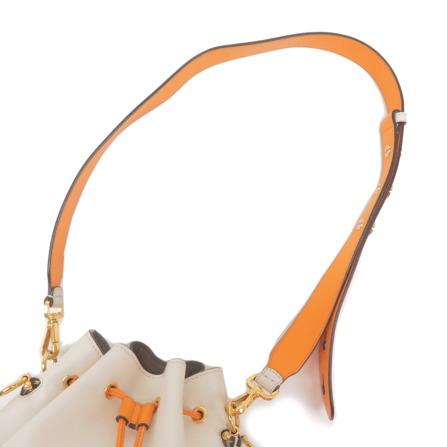 FENDI Montresor Leather Shoulder Bag Ivory Orange Brown 8BT298