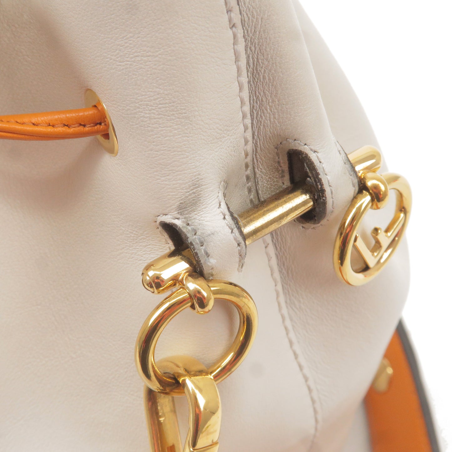 FENDI Montresor Leather Shoulder Bag Ivory Orange Brown 8BT298