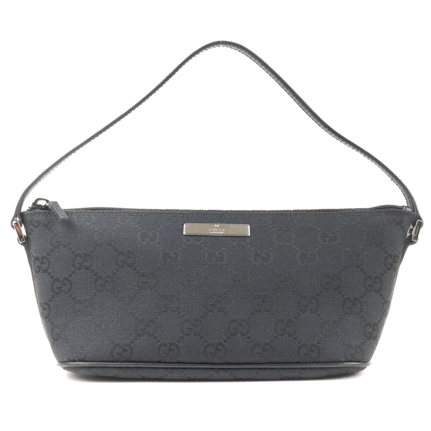GUCCI-Boat-Bag-GG-Canvas-Leather-Hand-Bag-Poach-Black-07198