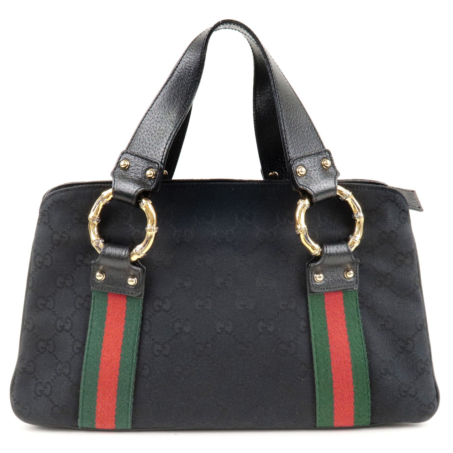 GUCCI-Sherry-Bamboo-GG-Canvas-Leather-Hand-Bag-Black-131324